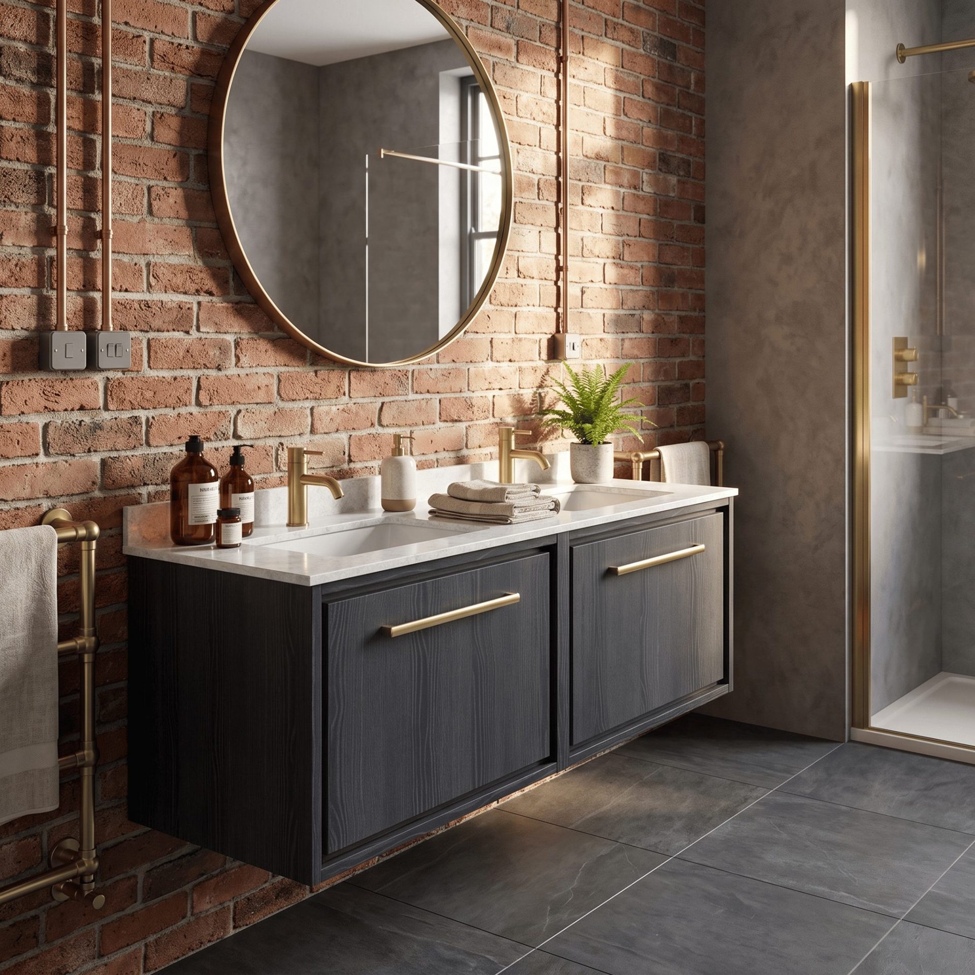 Hudson Reed Lille 1200mm 2 Drawer Wall Hung Vanity Unit & Double Basin – Graphite Grey