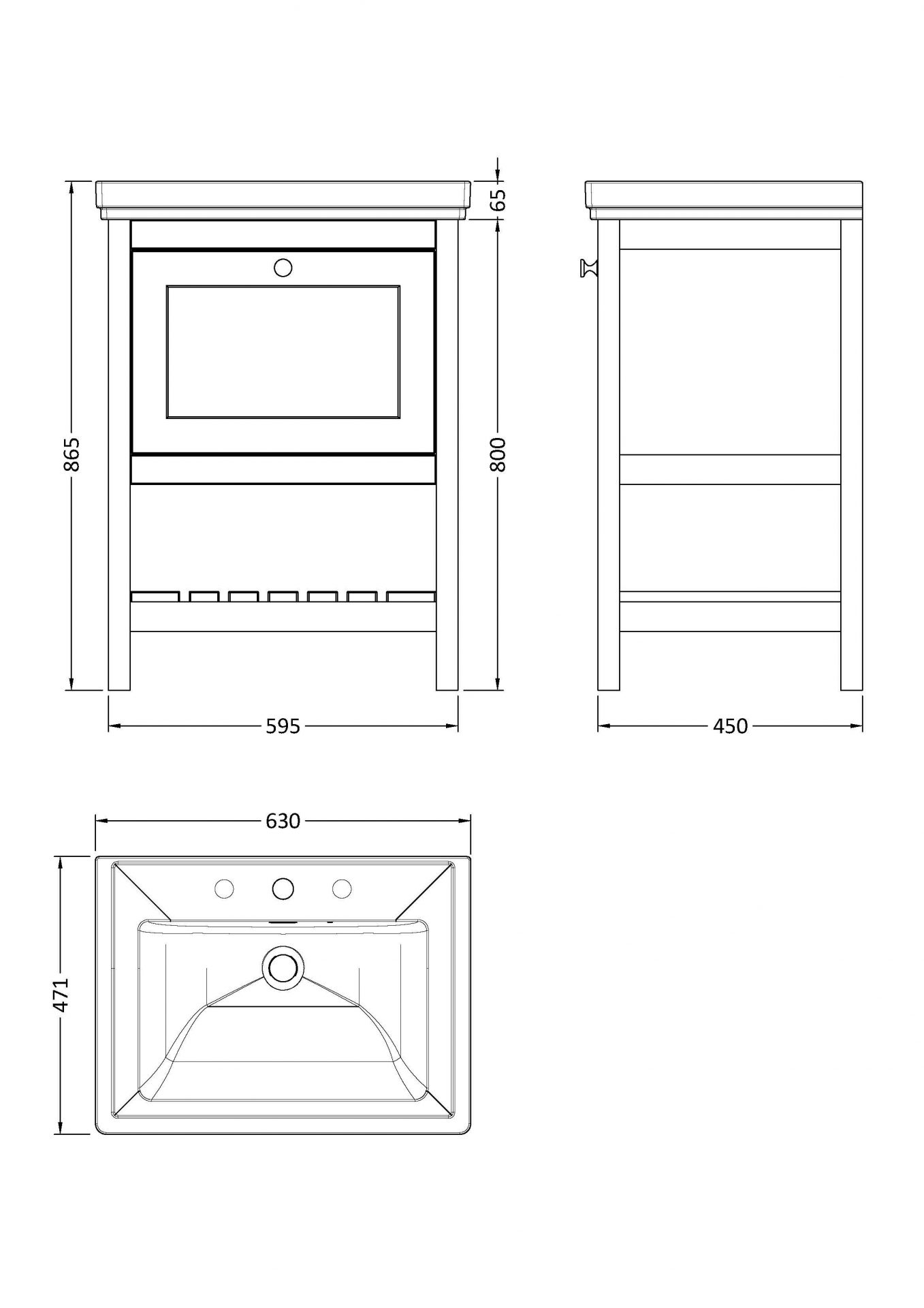Old London Bexley 600mm 1 Drawer Floor Standing Vanity Unit & Basin – Pure White