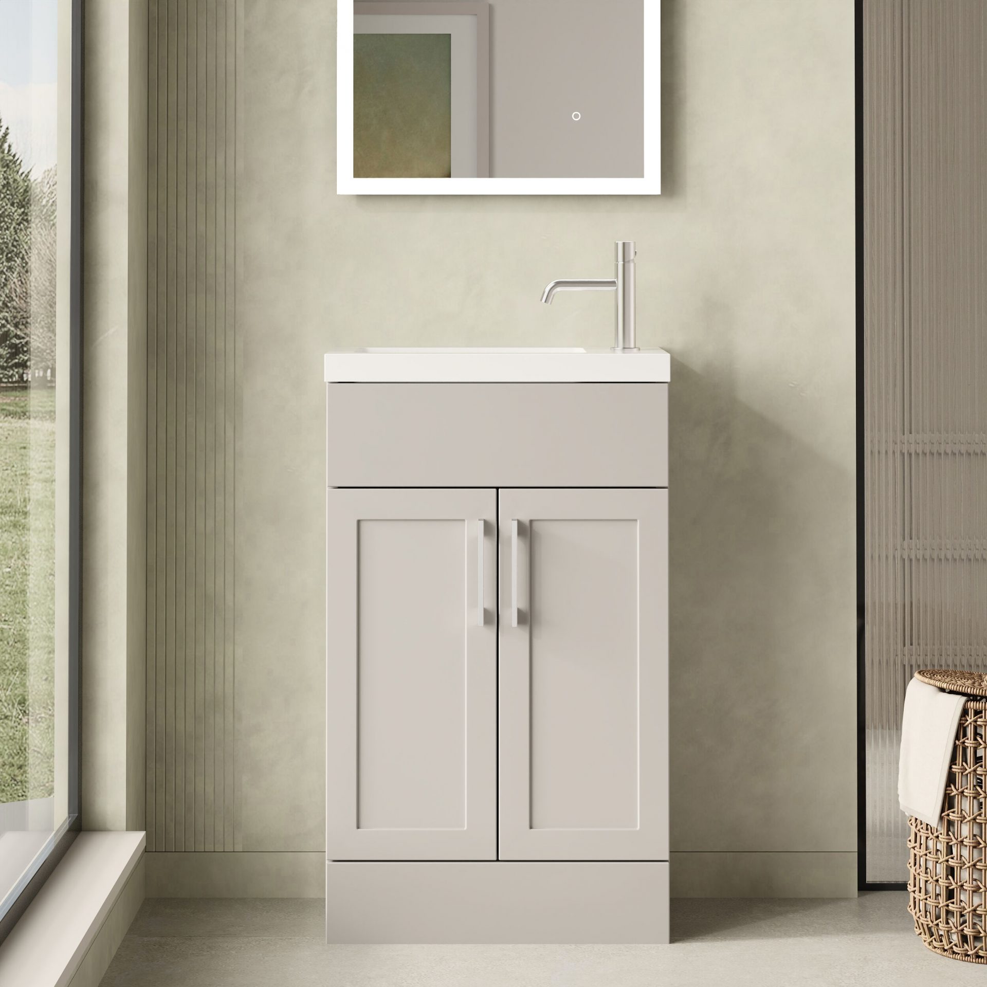 Nuie Lux Fable 500mm 2 Door Slim Floorstanding Unit – Pebble Grey
