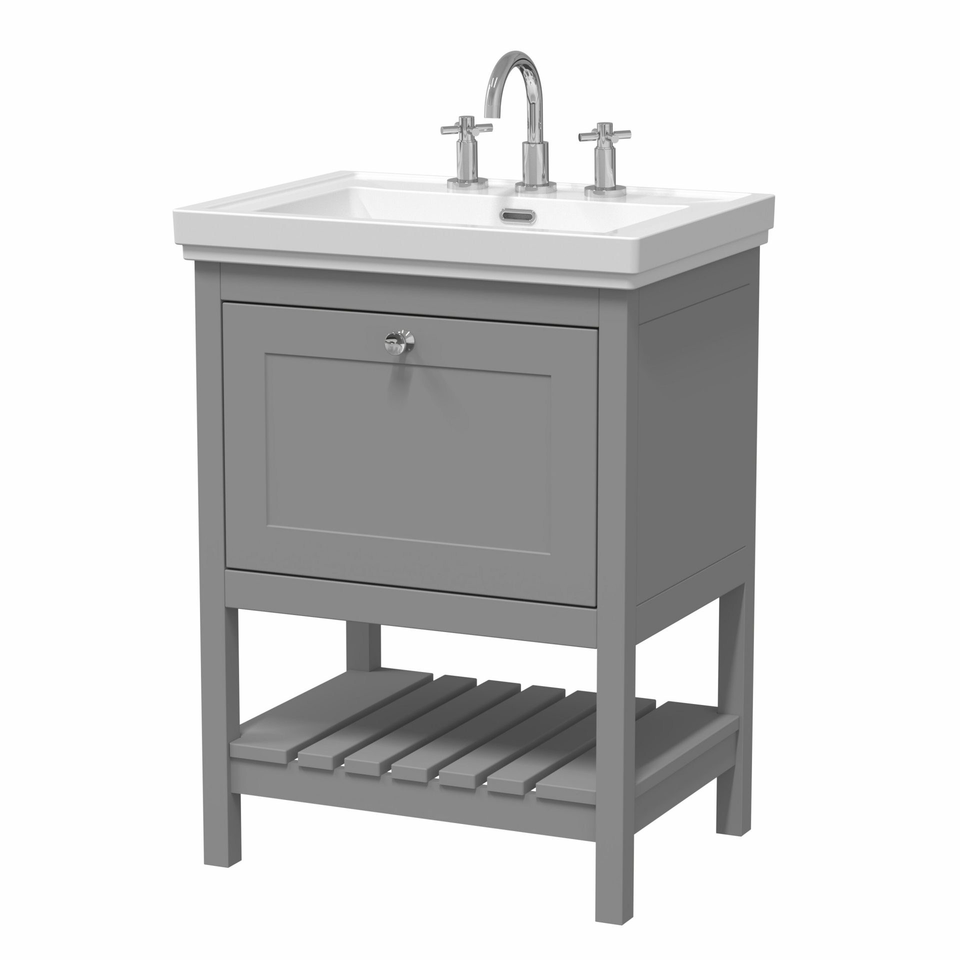 Old London Bexley 600mm 1 Drawer Floor Standing Vanity Unit & Basin – Cool Grey