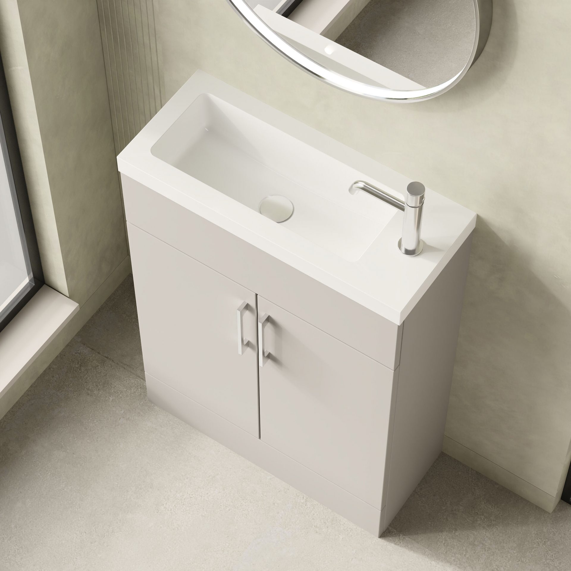 Nuie Lux Krest 600mm 2 Door Slim Floorstanding Unit – Pebble Grey