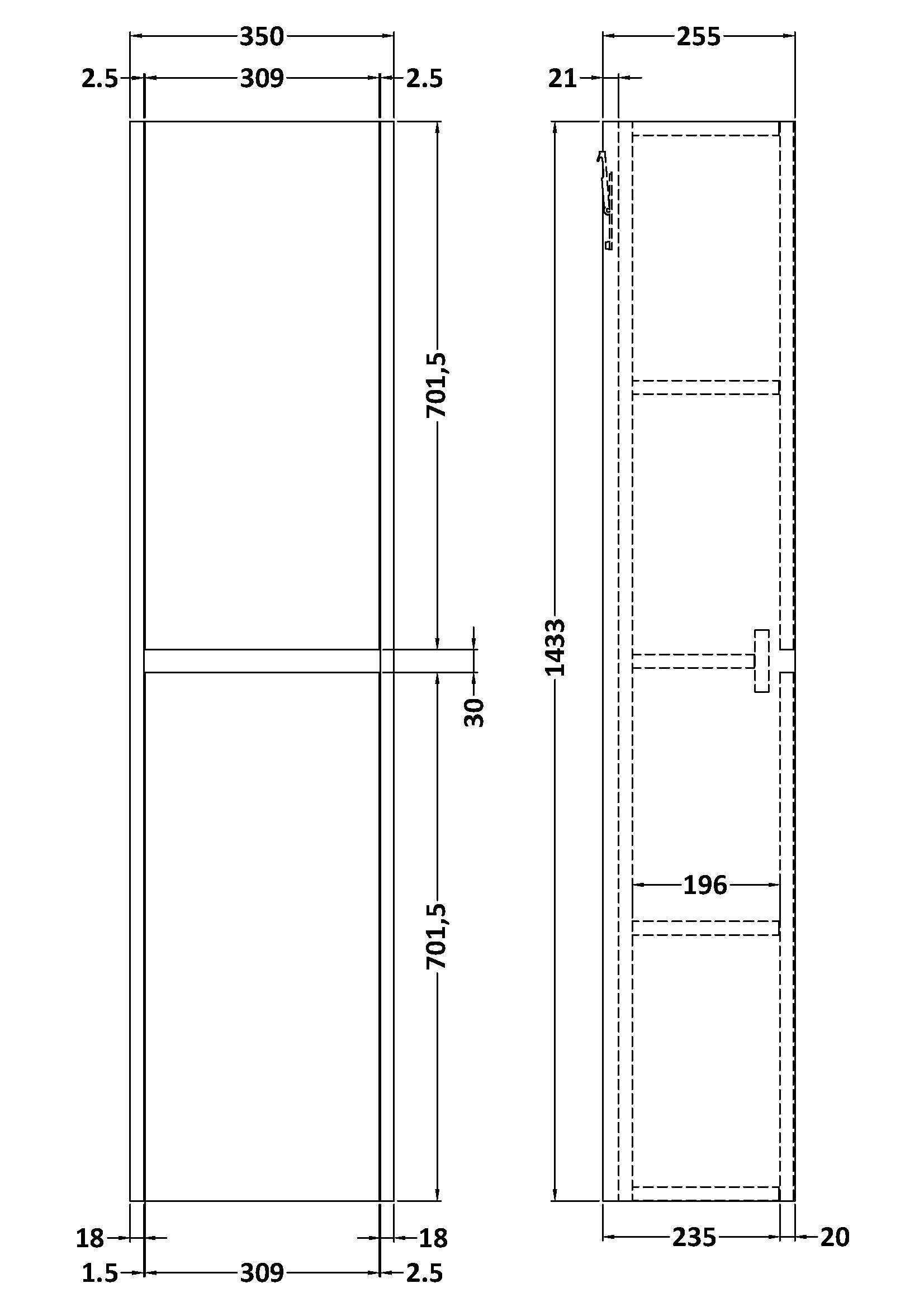 Nuie Havana 350mm Wall Hung Tall Cabinet – Graphite Grey Woodgrain