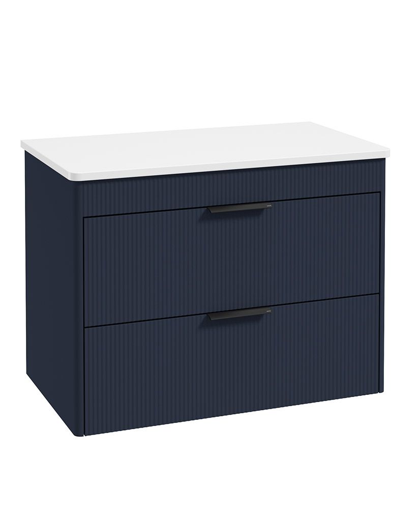 Sonas Reed 800mm 2 Drawer Countertop Wall Hung Unit with Optional Basin – Matt Cobalt Night