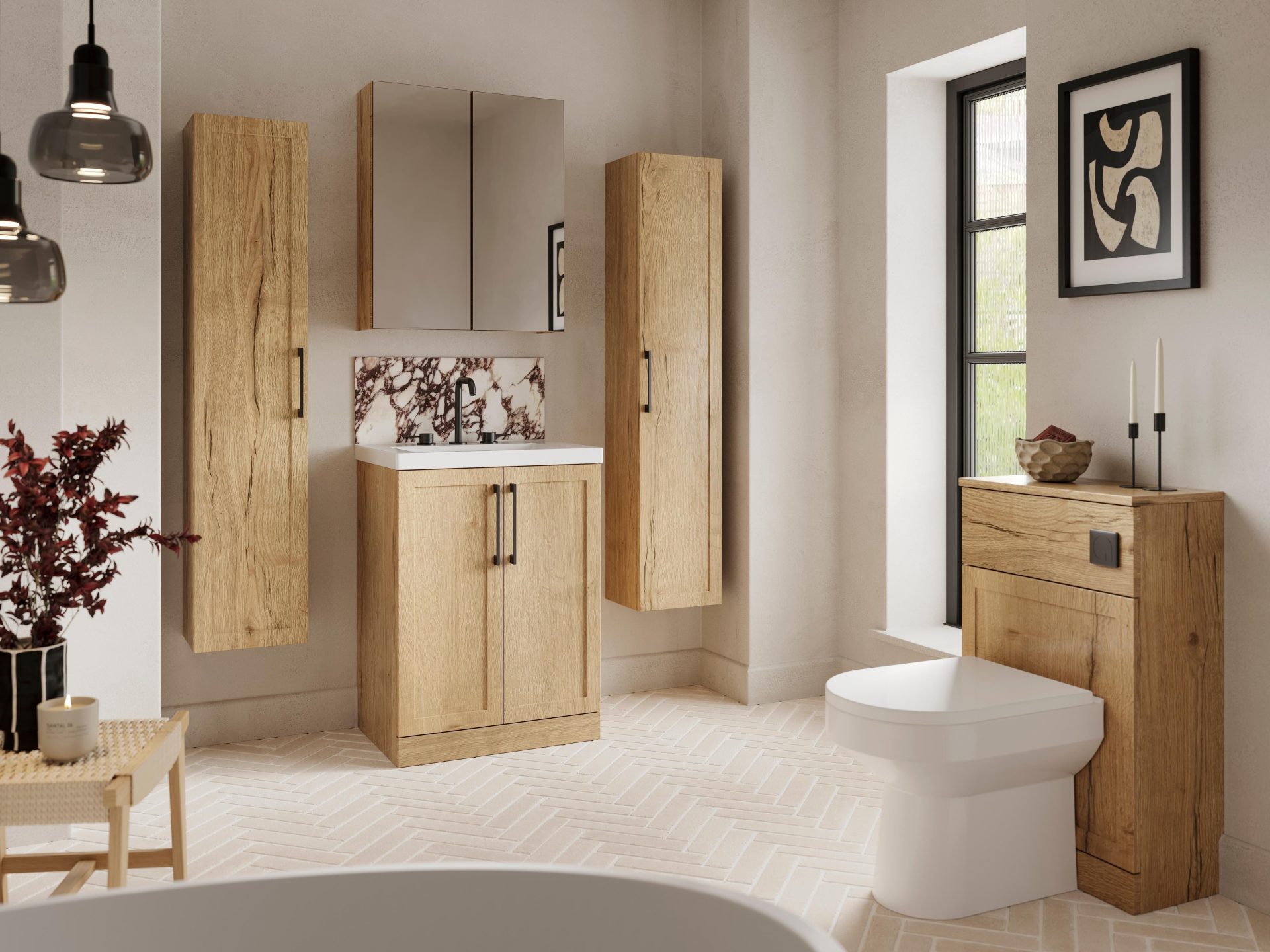 Nuie Lux Larck 800mm 2 Door Floorstanding Vanity Unit – Autumn Oak