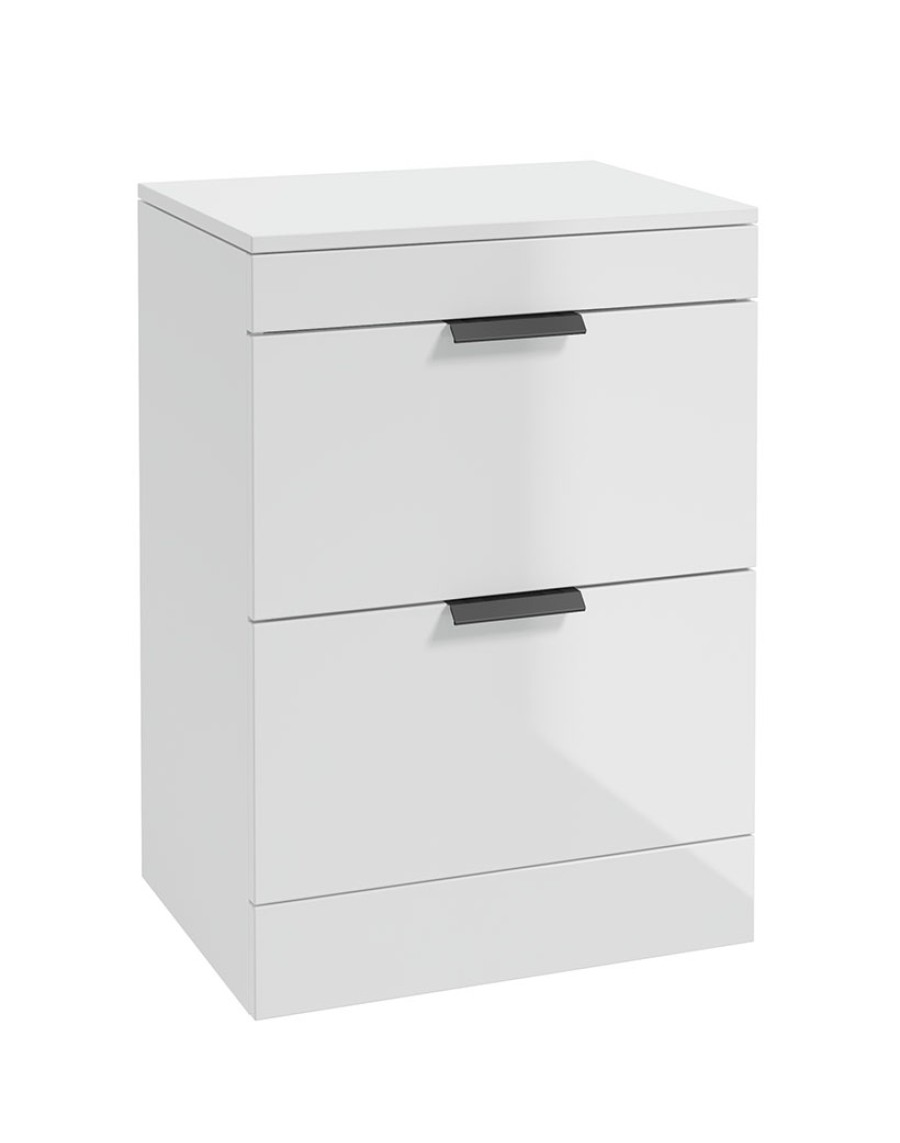 Stockholm 60cm Floor Standing 2 Drawer Countertop Vanity Unit - Gloss ...