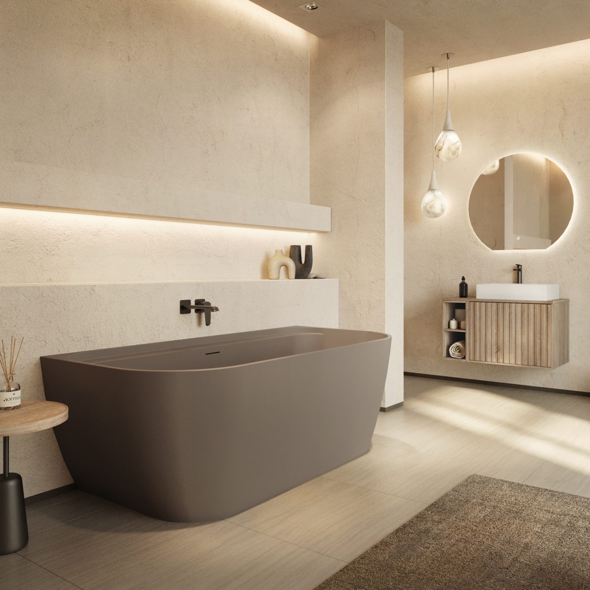 Scudo Bay Freestanding Back to Wall Bath 1700x800mm – Matt Clay