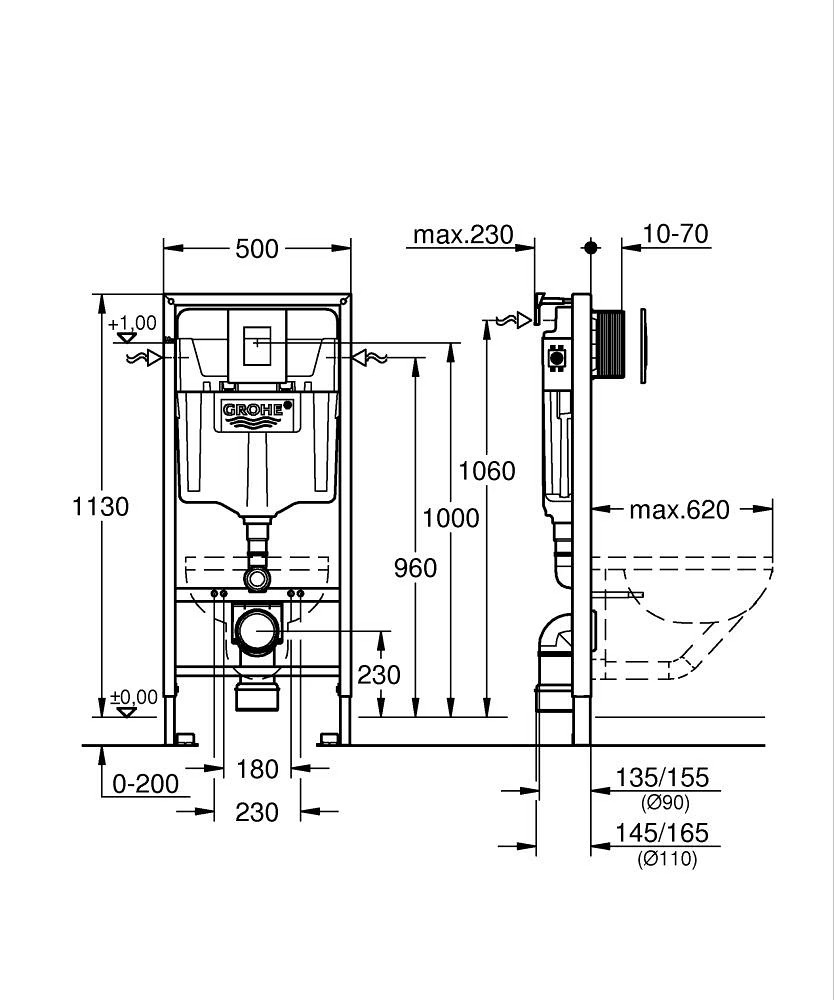 Grohe Rapid SL 3-in-1 1.13m Frame with Phantom Black Skate Cosmo