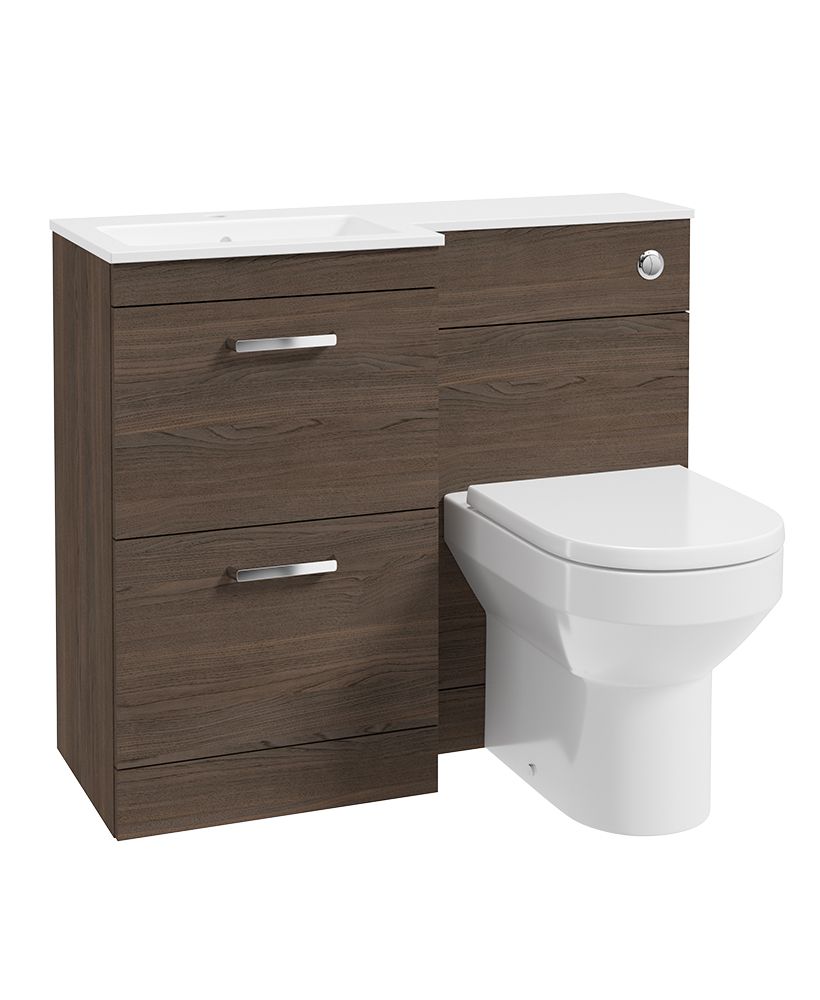 Sonas Corta 1000mm Left Hand Combination Two Drawer Vanity Unit – Sable Ash