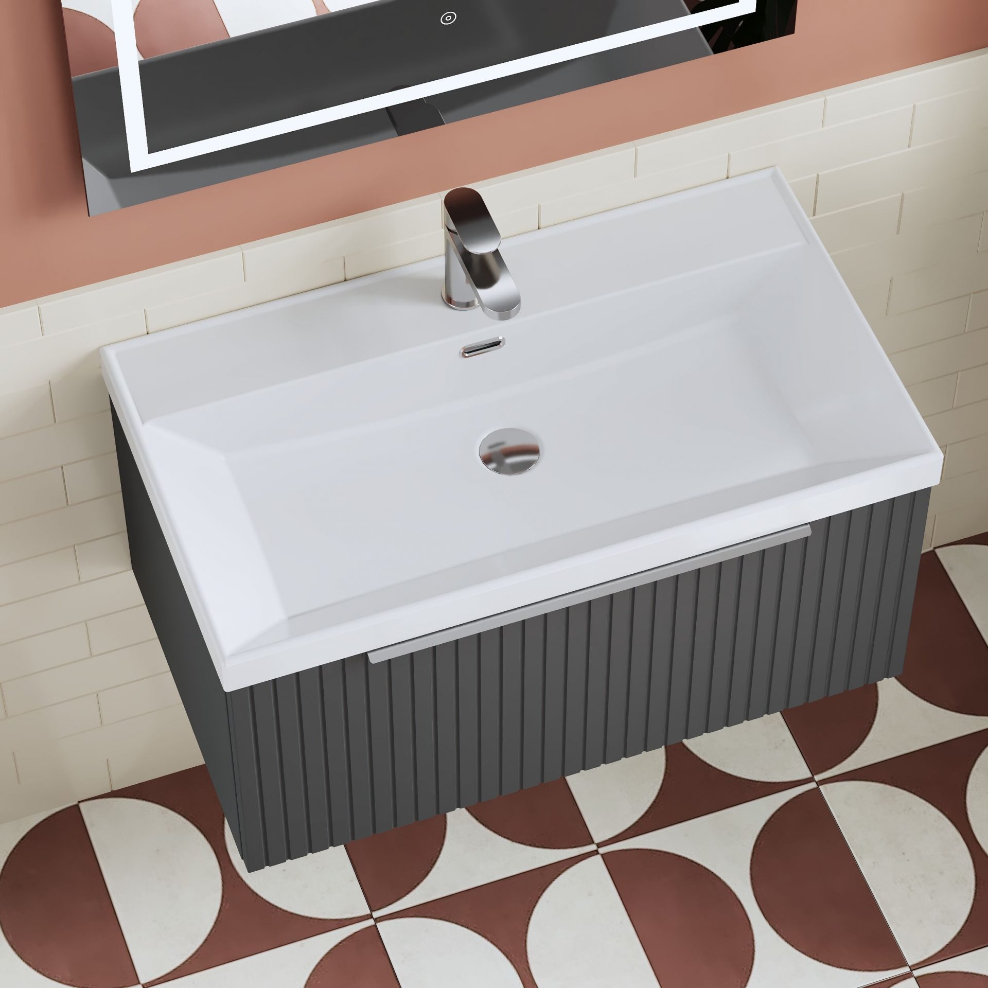 Nuie Lux Flume 800mm 1 Drawer Wall Hung Vanity Unit – Soft Black
