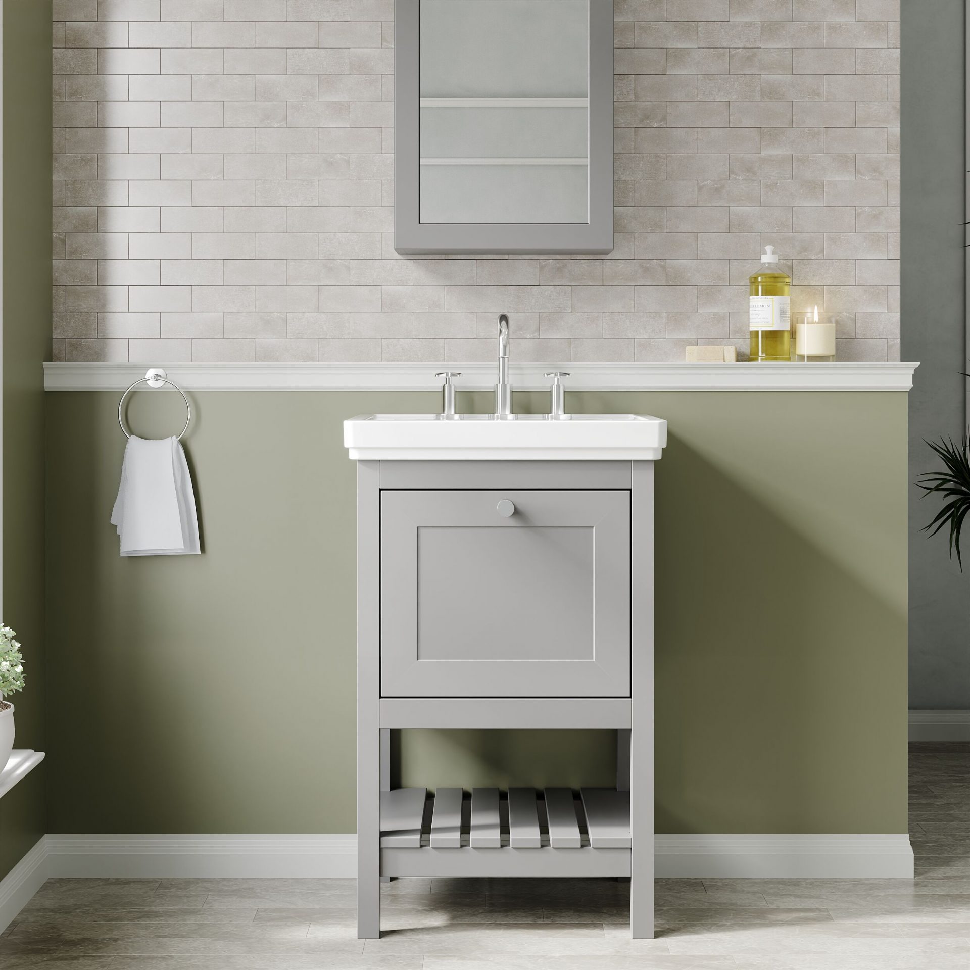 Old London Bexley 500mm 1 Drawer Floor Standing Vanity Unit & Basin – Cool Grey