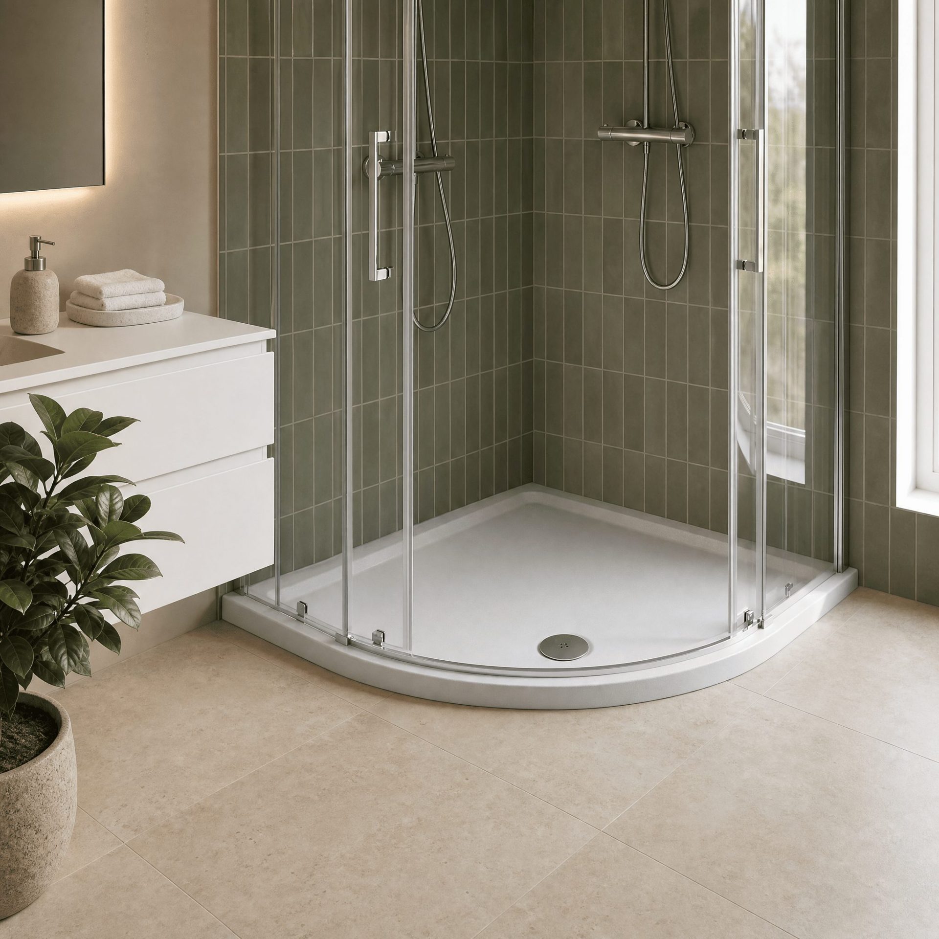 Nuie 40mm Slip Resistant Slimline Quadrant Shower Tray – Matt White