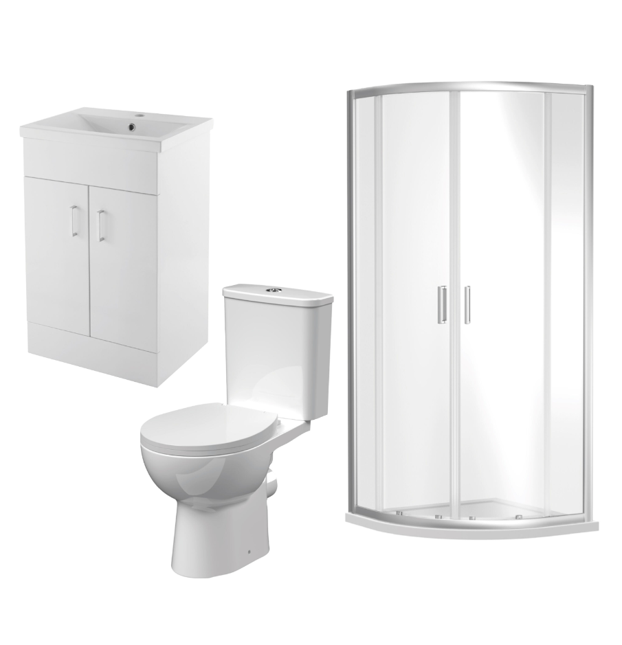 1900 x 900mm Quadrant Enclosure, Slimline Shower Tray, 500mm Vanity Unit, Pan & Cistern