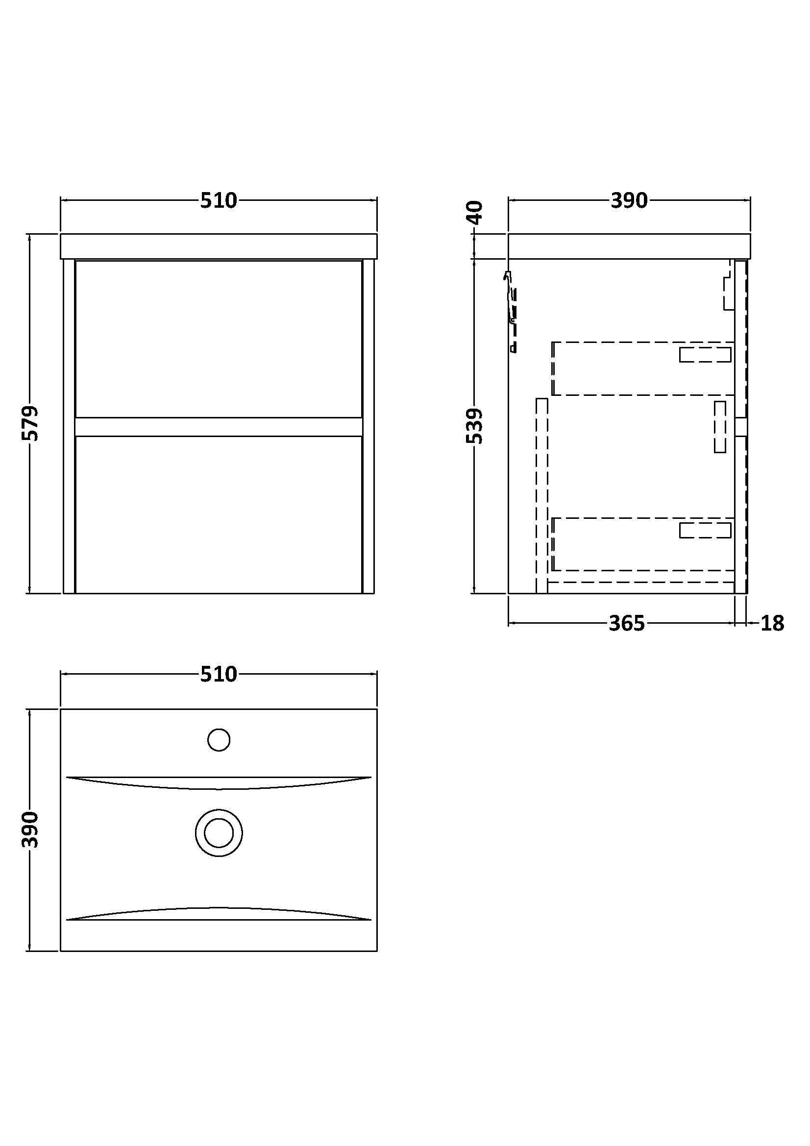 Nuie Havana 500mm 2 Drawer Wall Hung Unit & Mid Edge Basin – Graphite Grey