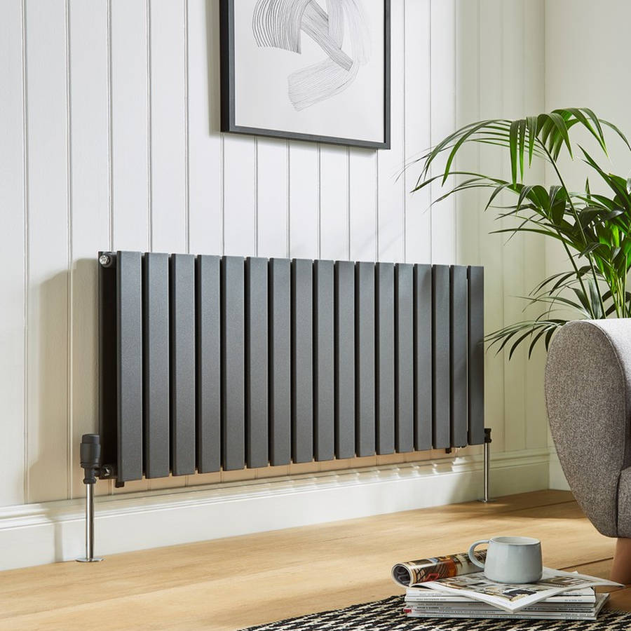 Kartell Designer Boston Horizontal Double Mild Steel Radiator – Textured Grey