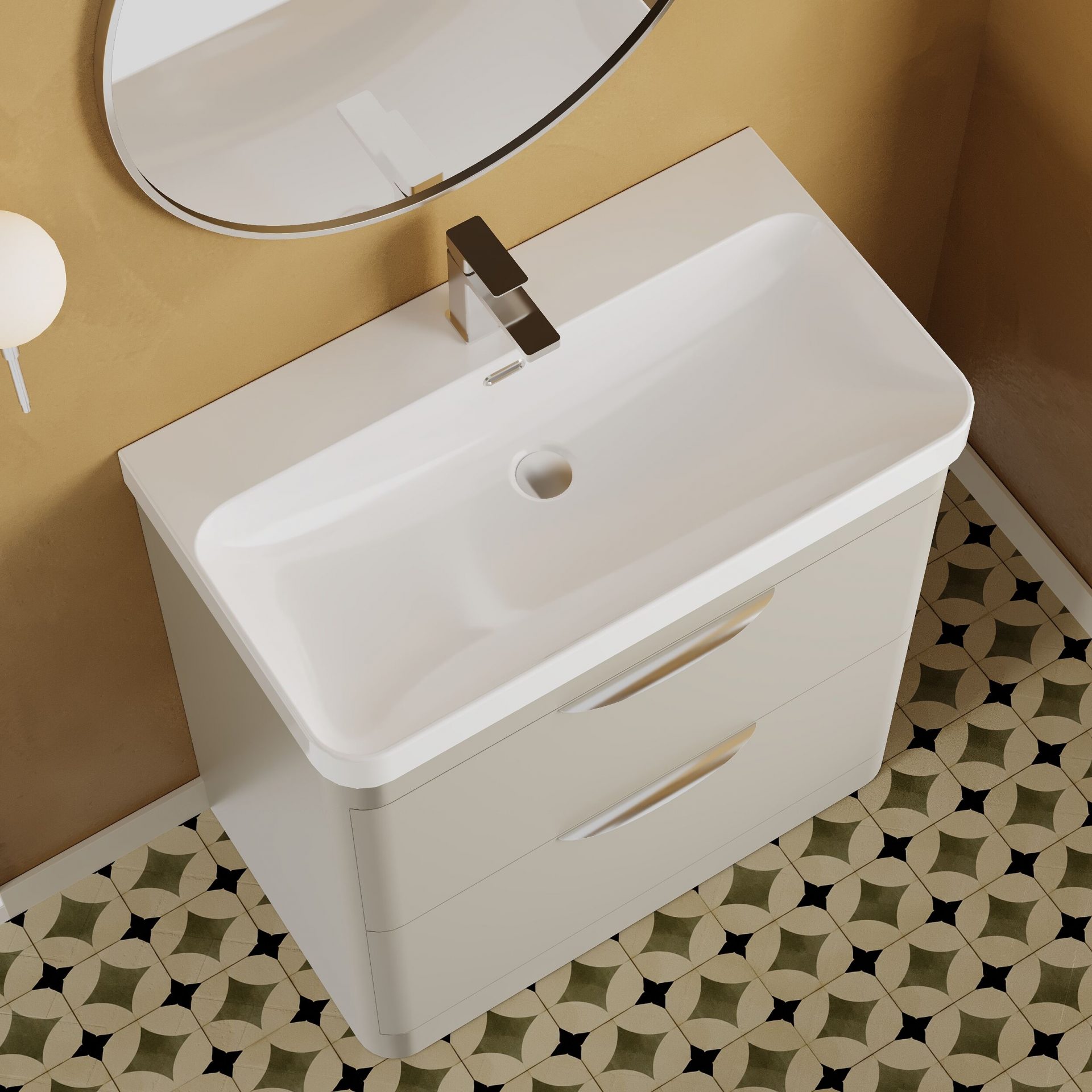 Nuie Parade 800mm 2 Drawer Floorstanding Vanity Unit & Thin-Edge Ceramic Basin – Pebble Grey
