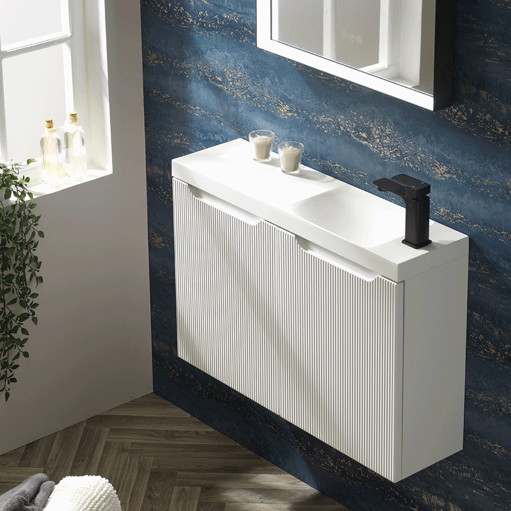 Qualitex Padua 800mm 2 Door Cloakroom Wall Hung Unit & Basin