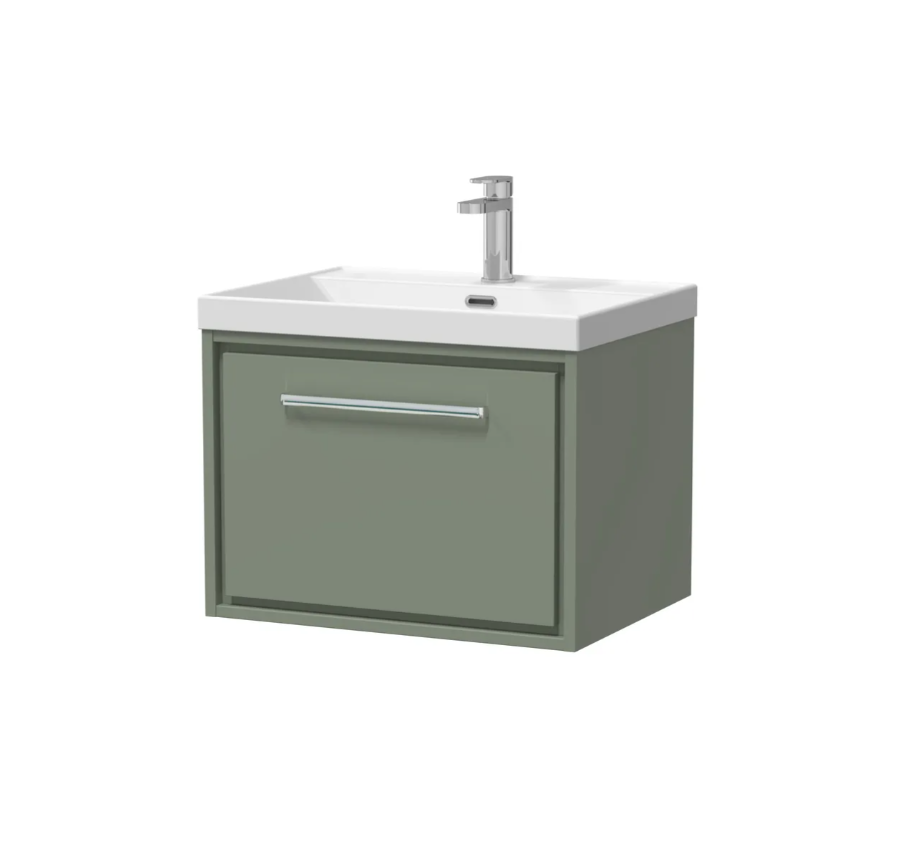 Hudson Reed Lille 600mm 1 Drawer Wall Hung Vanity Unit & Optional Basin – Fern Green