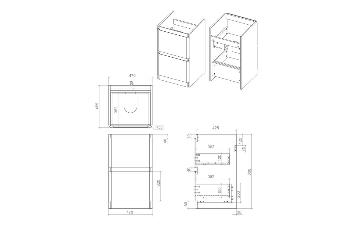 MyBathrooms Clara 500mm 2 Drawer Floorstanding Unit & 1TH Basin – Matt White