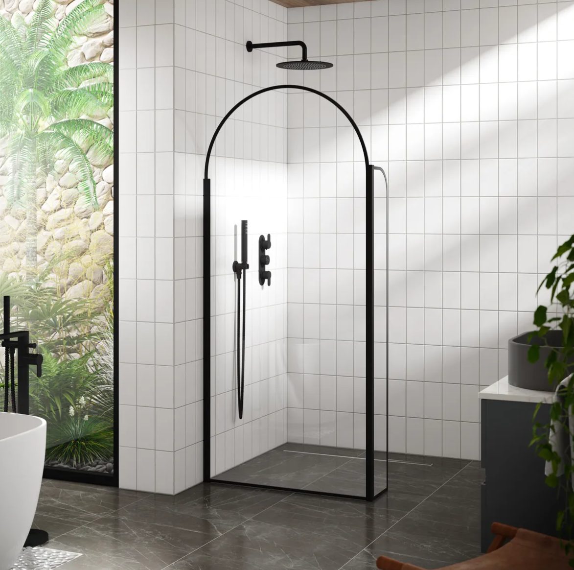 Hudson Reed Arched Wetroom Screen – 8mm Glass – Matt Black