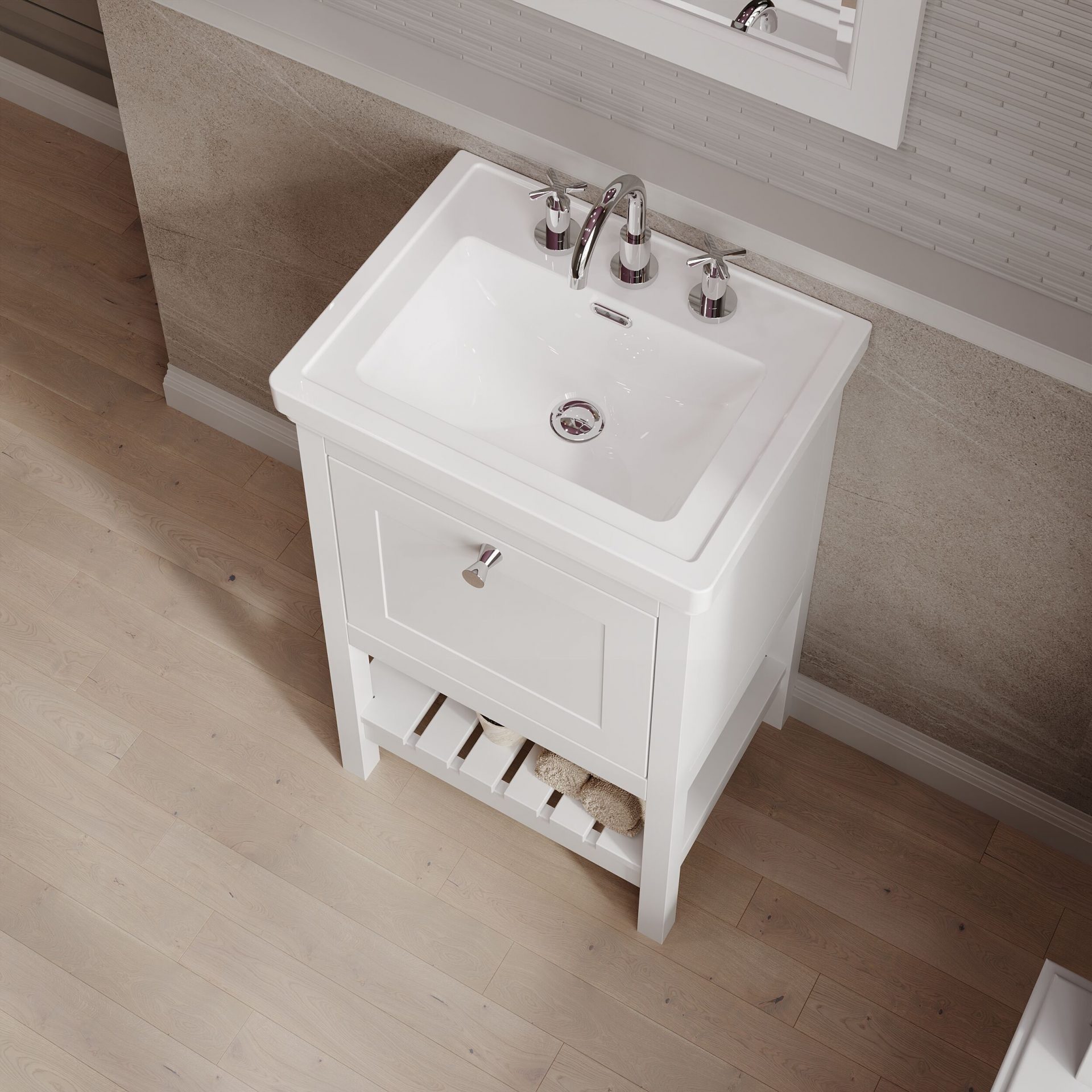 Old London Bexley 500mm 1 Drawer Floor Standing Vanity Unit & Basin – Pure White