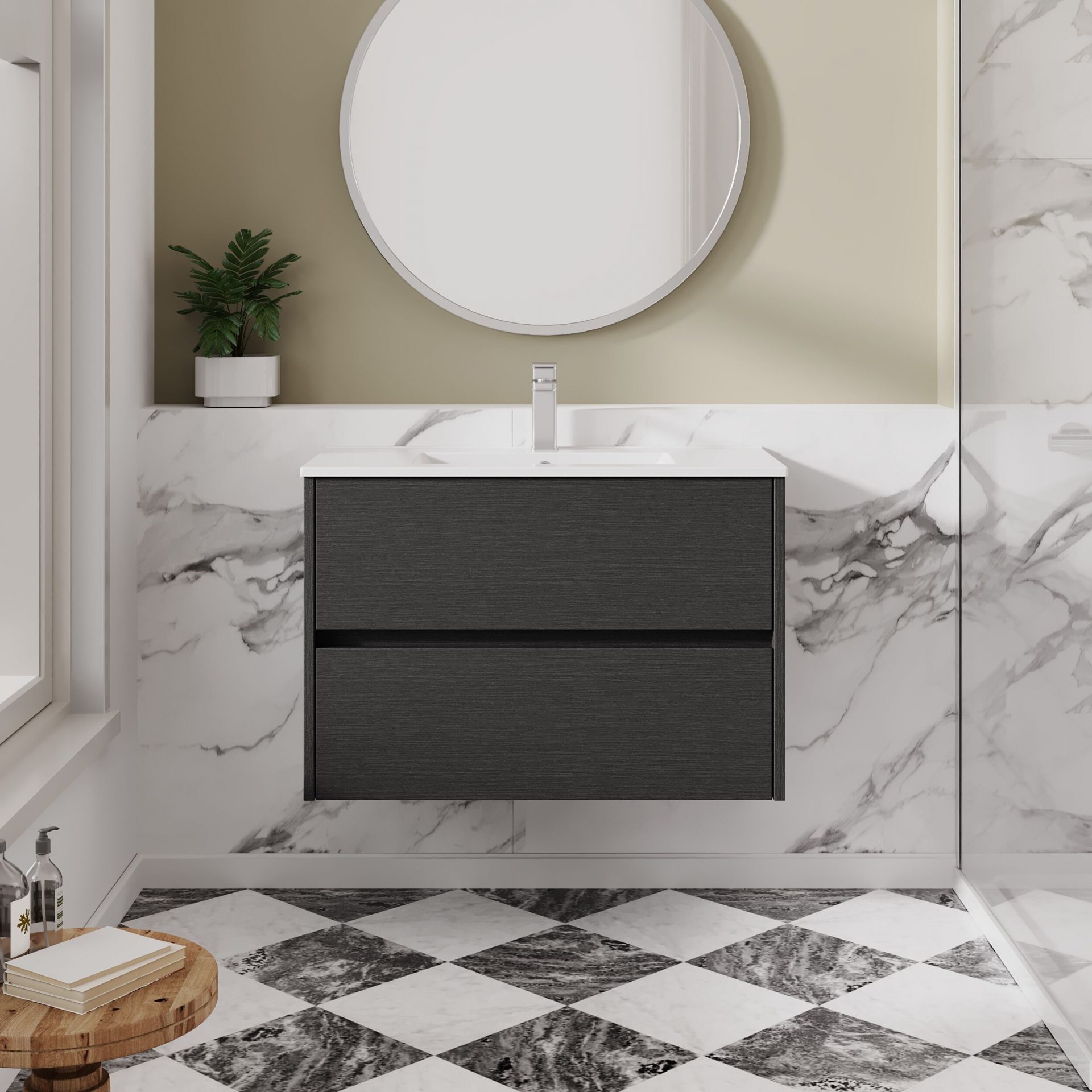 Nuie Havana 800mm 2 Drawer Wall Hung Unit & Minimalist Basin – Graphite Grey