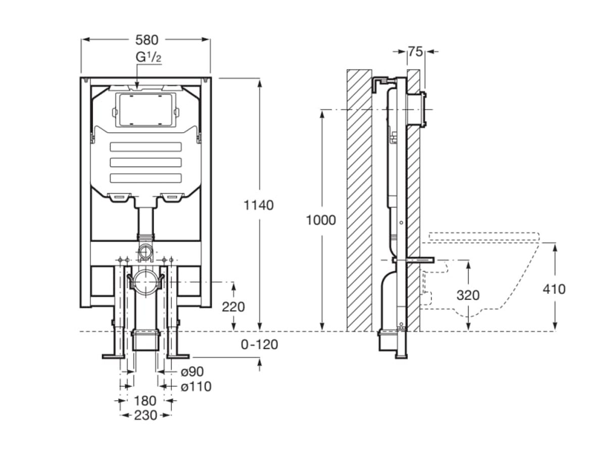 Roca Duplo WC Compact with AG valve (80mm cistern) Concealed Cistern & Frame For Wall-hung WCs