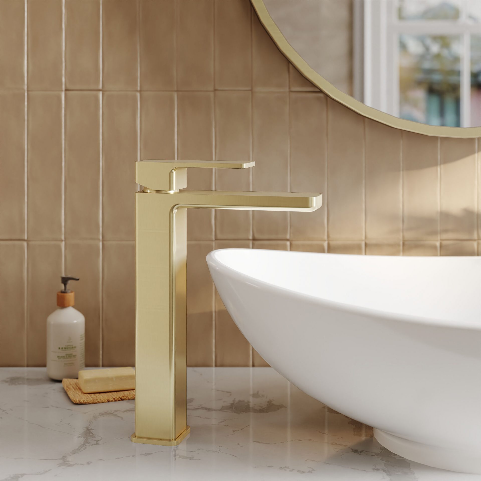 Windon High-Rise Mono Basin Mixer – Brushed Brass