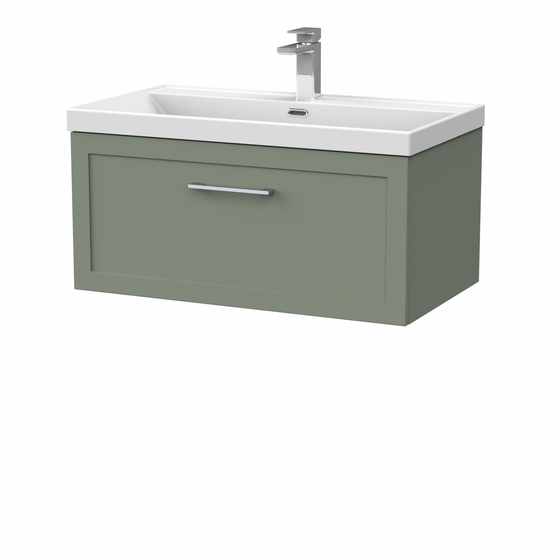 Nuie Lux Larck 800mm 1 Drawer Wall Hung Vanity Unit – Fern Green