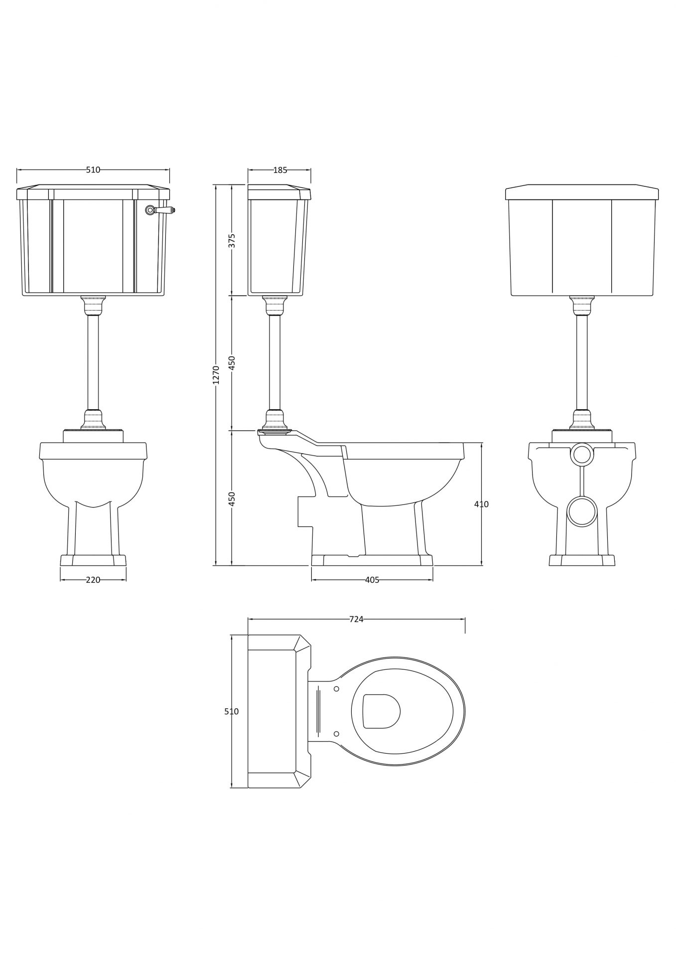 Old London Richmond Standard Height Mid Level Pan, Cistern & Pipe Kit
