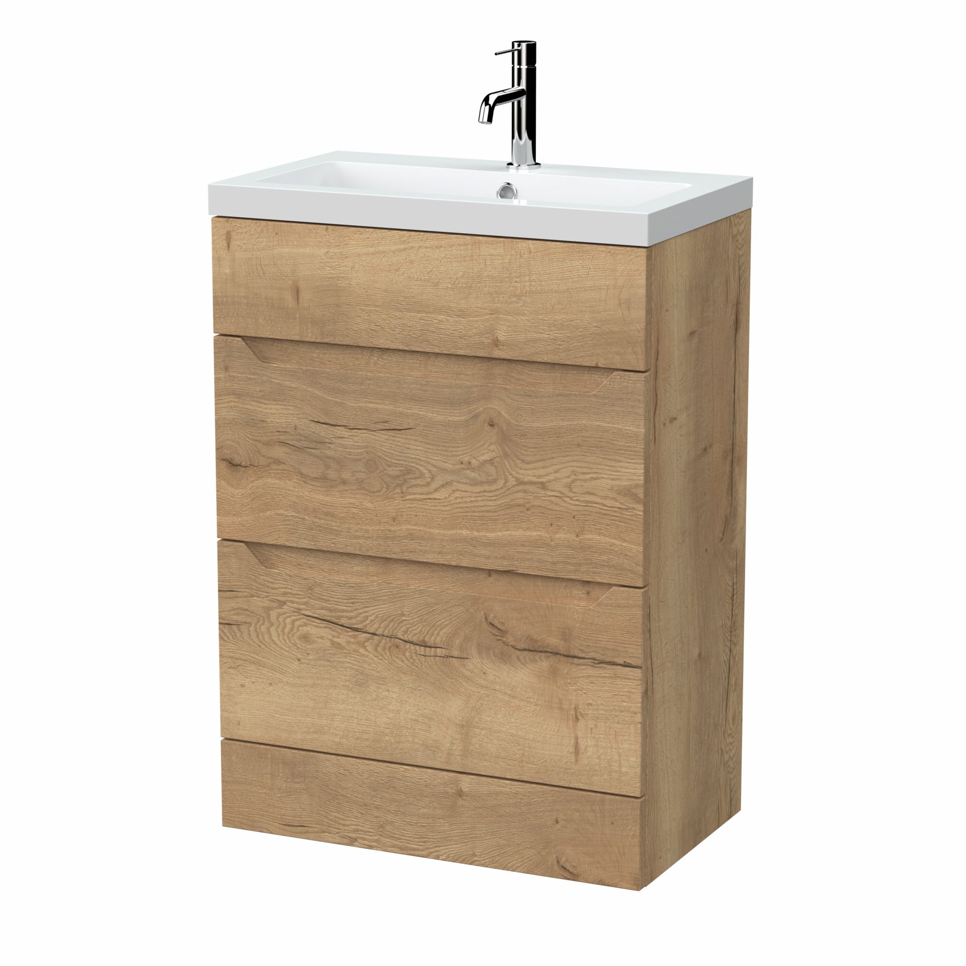 Nuie Lux Loave 600mm 2 Drawer Standard Floorstanding Unit – Autumn Oak