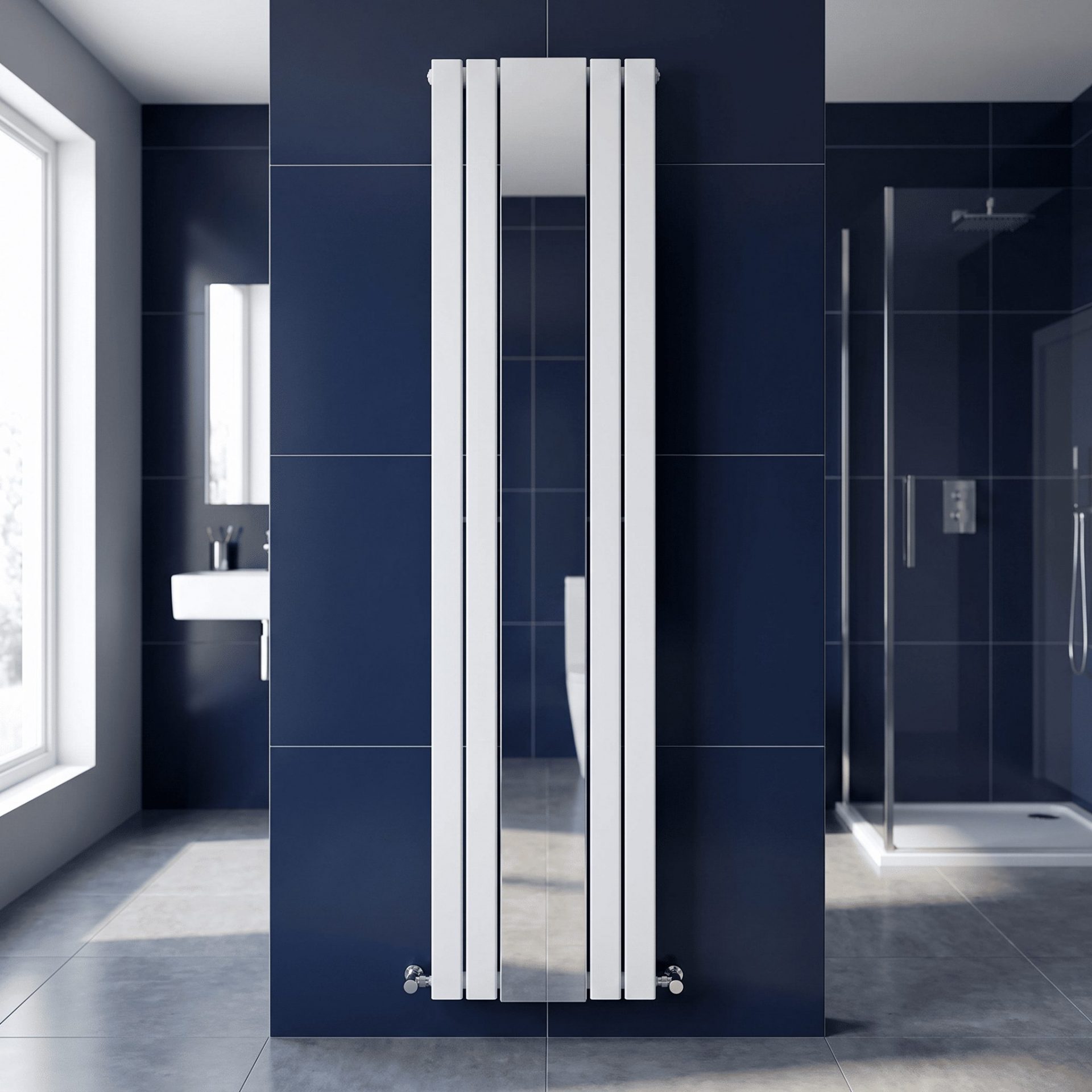 Nuie Sloane Double Panel Vertical Designer Radiator with Mirror – Satin White