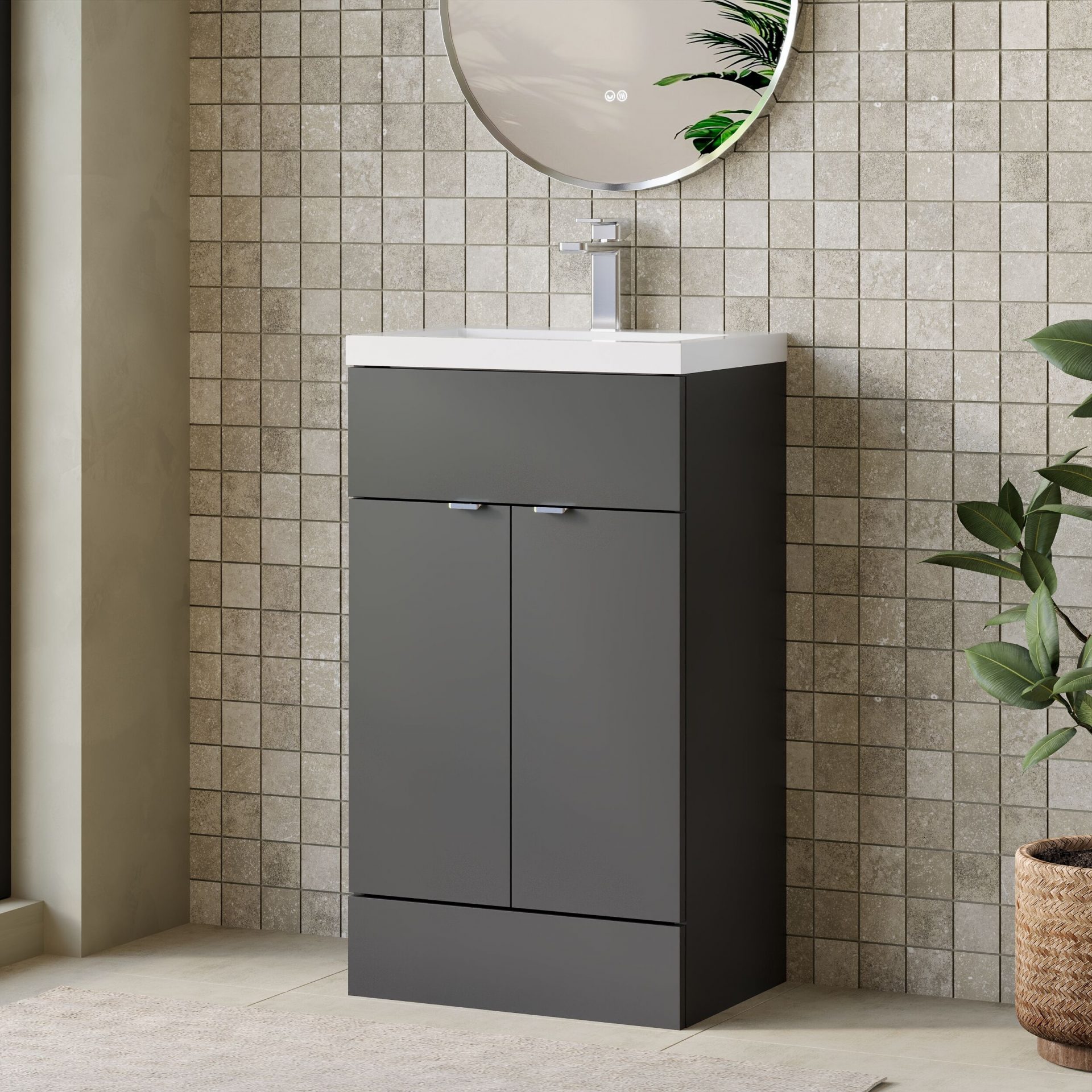 Hudson Reed Fusion Full Depth 500mm 2 Door Floor Standing Vanity Unit – Gloss Grey