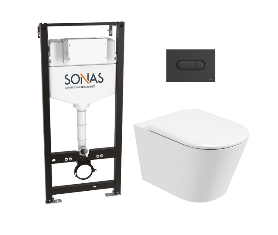 Sonas Reflections Wall Hung Frame Pack with Matt Black Flush Plate
