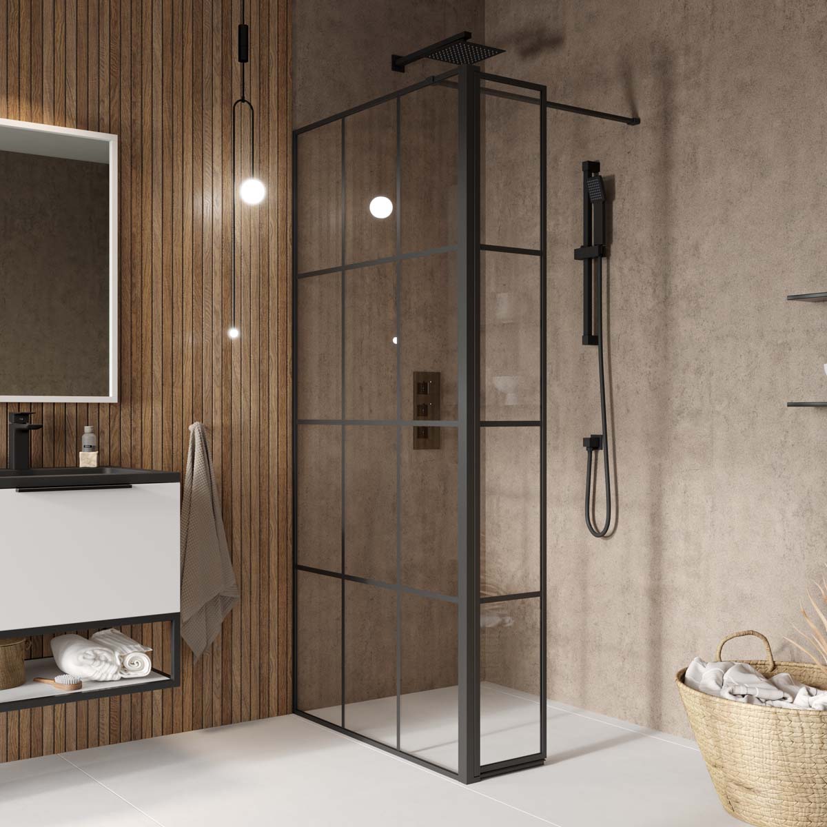 Scudo Forte Wetroom Grid Panel – Matt Black