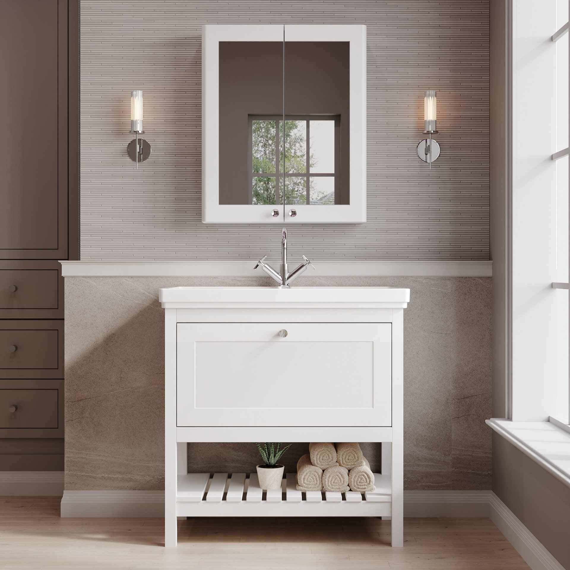 Old London Bexley 800mm 1 Drawer Floor Standing Vanity Unit & Basin – Pure White