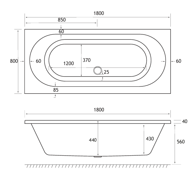 Eastbrook Ultra Strong Beauforte Biscay Double Ended Straight Edge Bath 1800x800mm