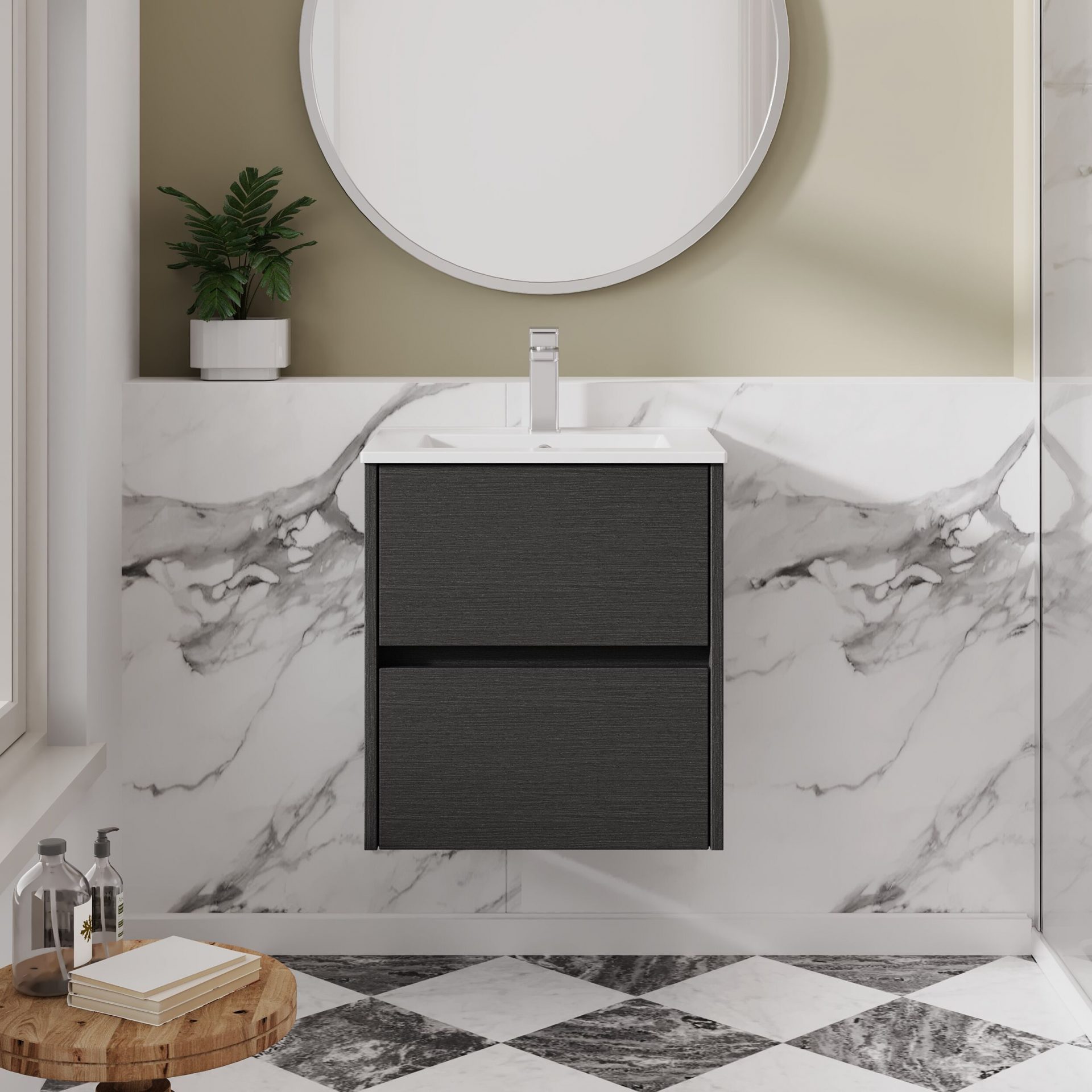 Nuie Havana 500mm 2 Drawer Wall Hung Unit & Minimalist Basin – Graphite Grey