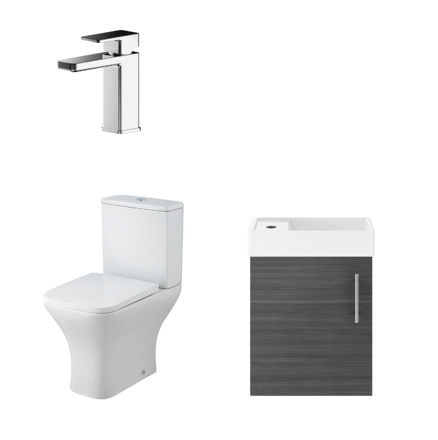 400mm Anthracite Woodgrain Wall Hung Cloakroom Suite