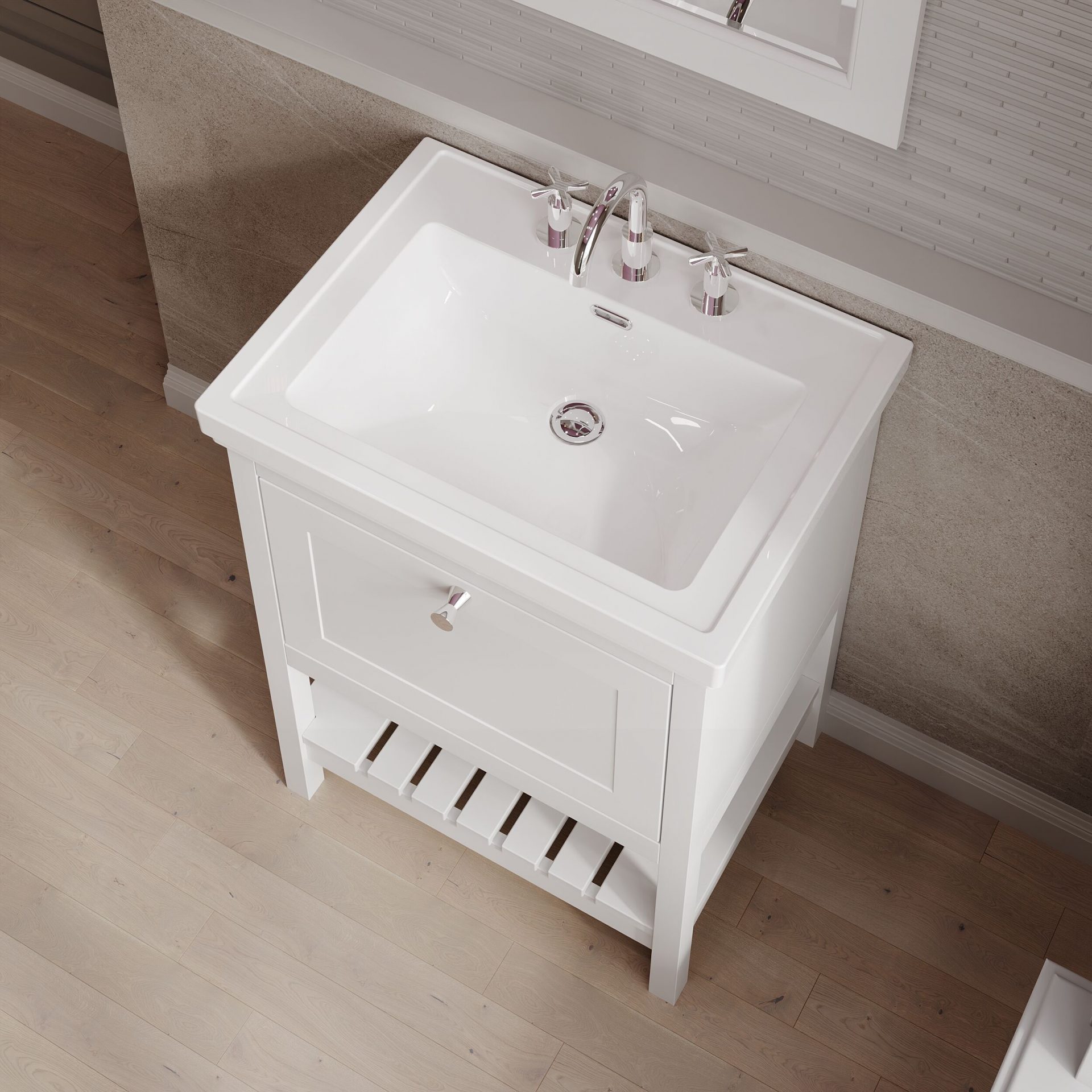 Old London Bexley 600mm 1 Drawer Floor Standing Vanity Unit & Basin – Pure White