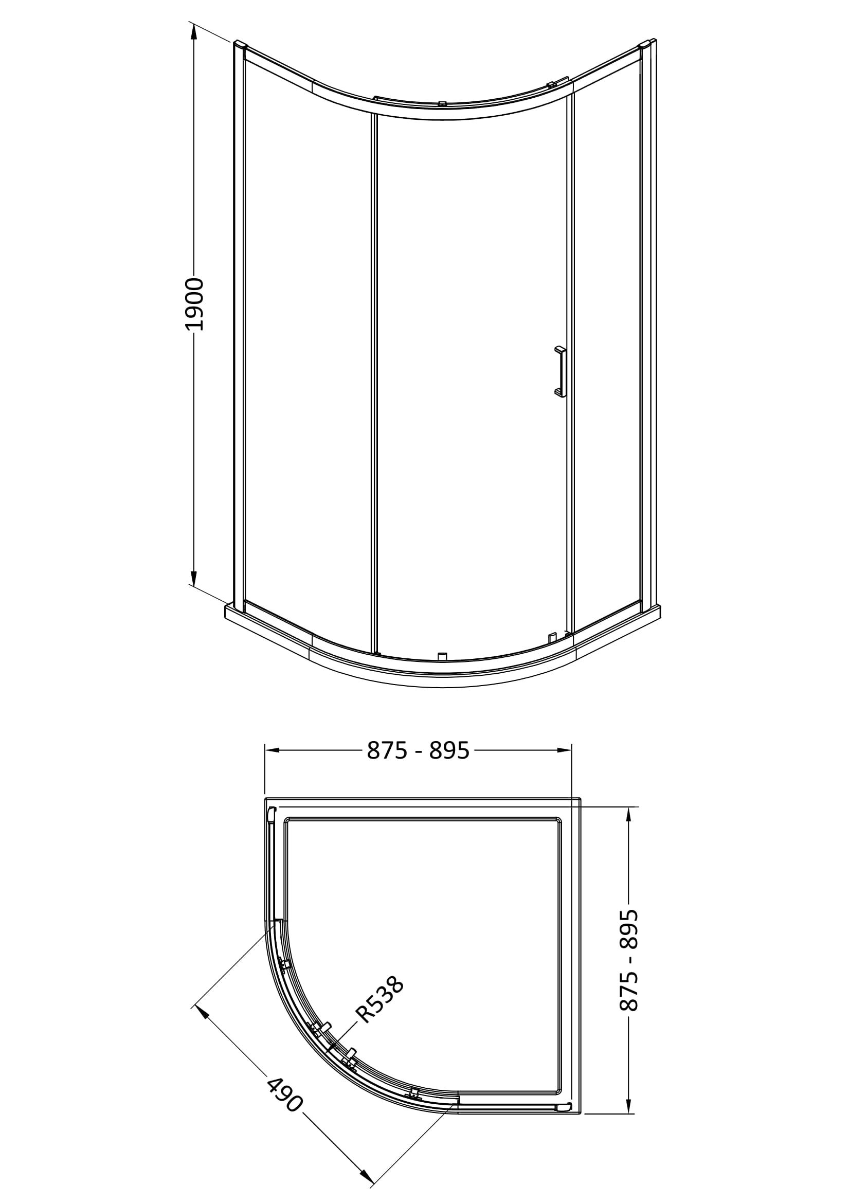 Nuie Rene 900mm Single Entry Quadrant Shower Enclosure – Brushed Brass