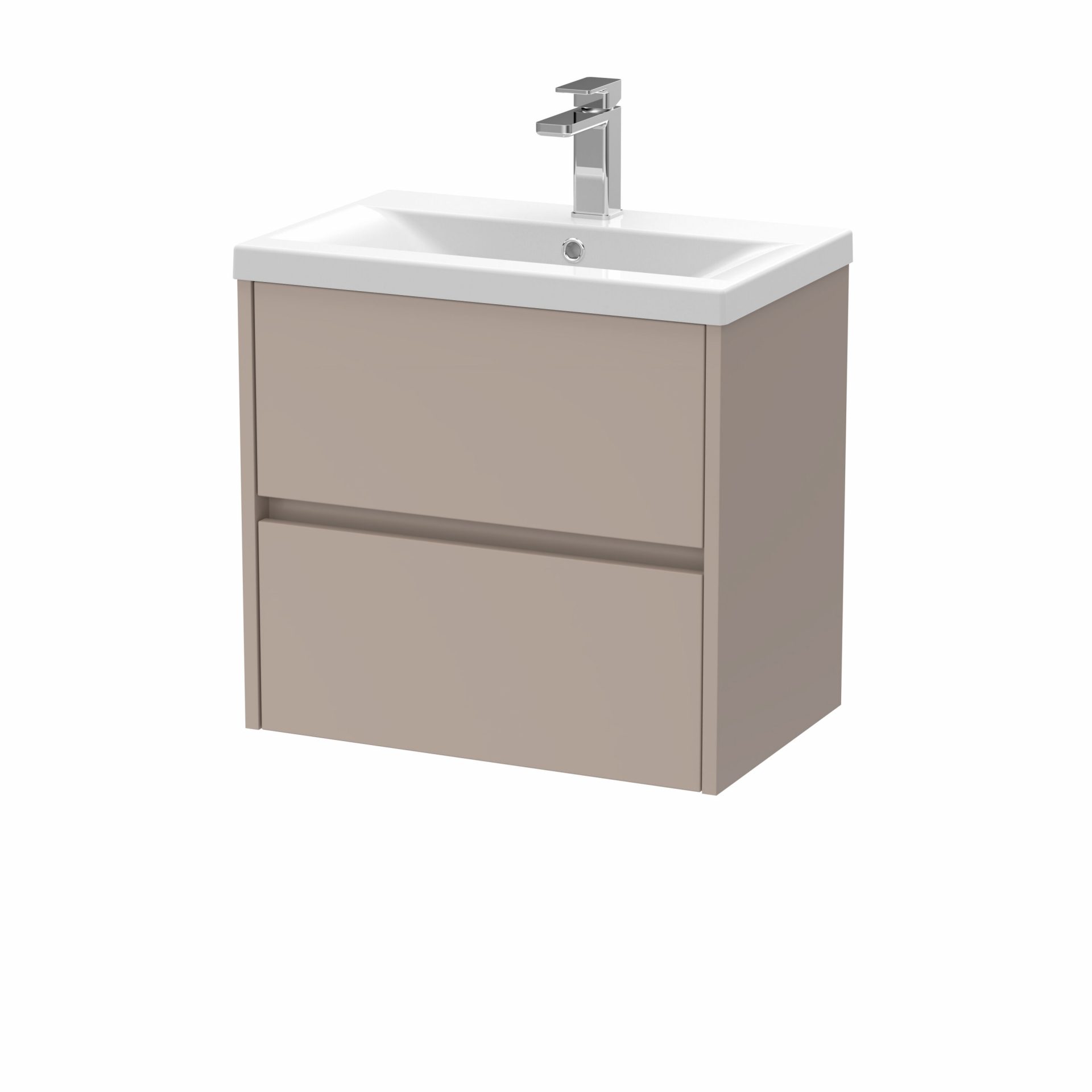 Nuie Havana 600mm 2 Drawer Wall Hung Unit & Mid Edge Basin – Soft Linen