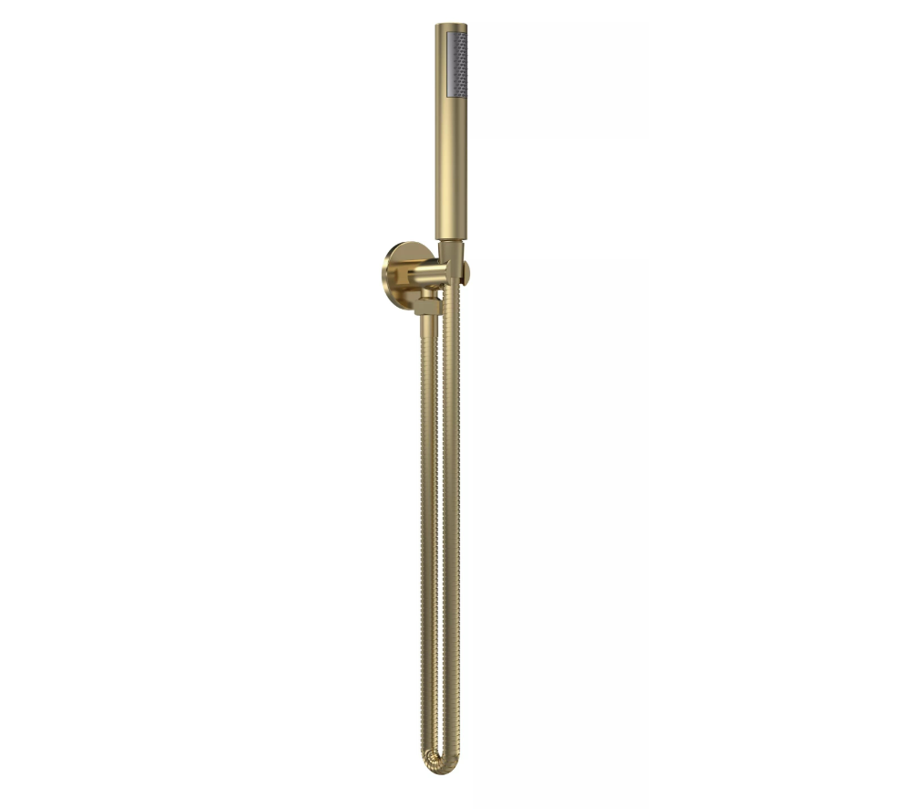 Nuie Lux Round Shower Handset with Outlet Elbow, Parking Bracket & Flex – Brushed Brass