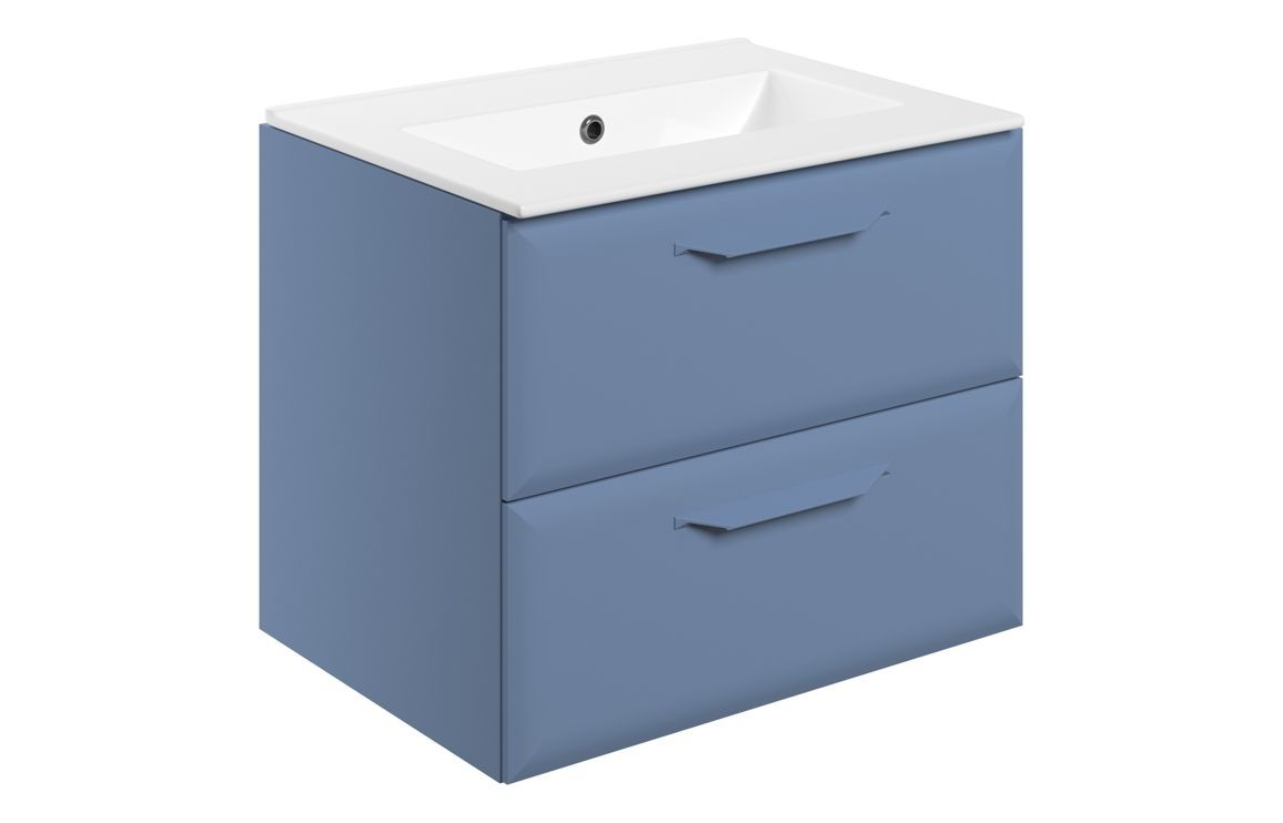 MyBathrooms Murillo 615mm 2 Drawer Wall Hung Unit & 0TH Basin – Matt Misty Blue