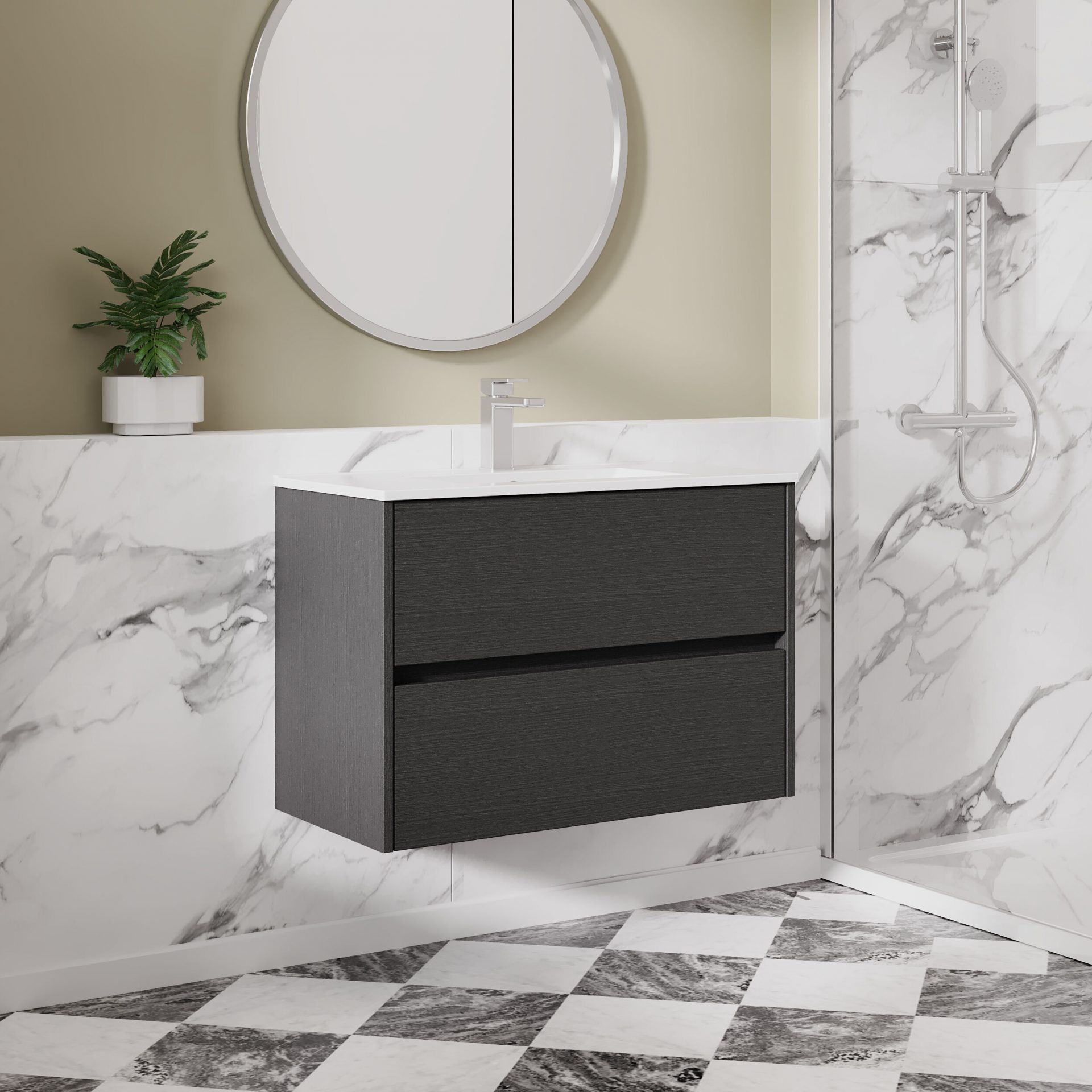 Nuie Havana 800mm 2 Drawer Wall Hung Unit & Minimalist Basin – Graphite Grey