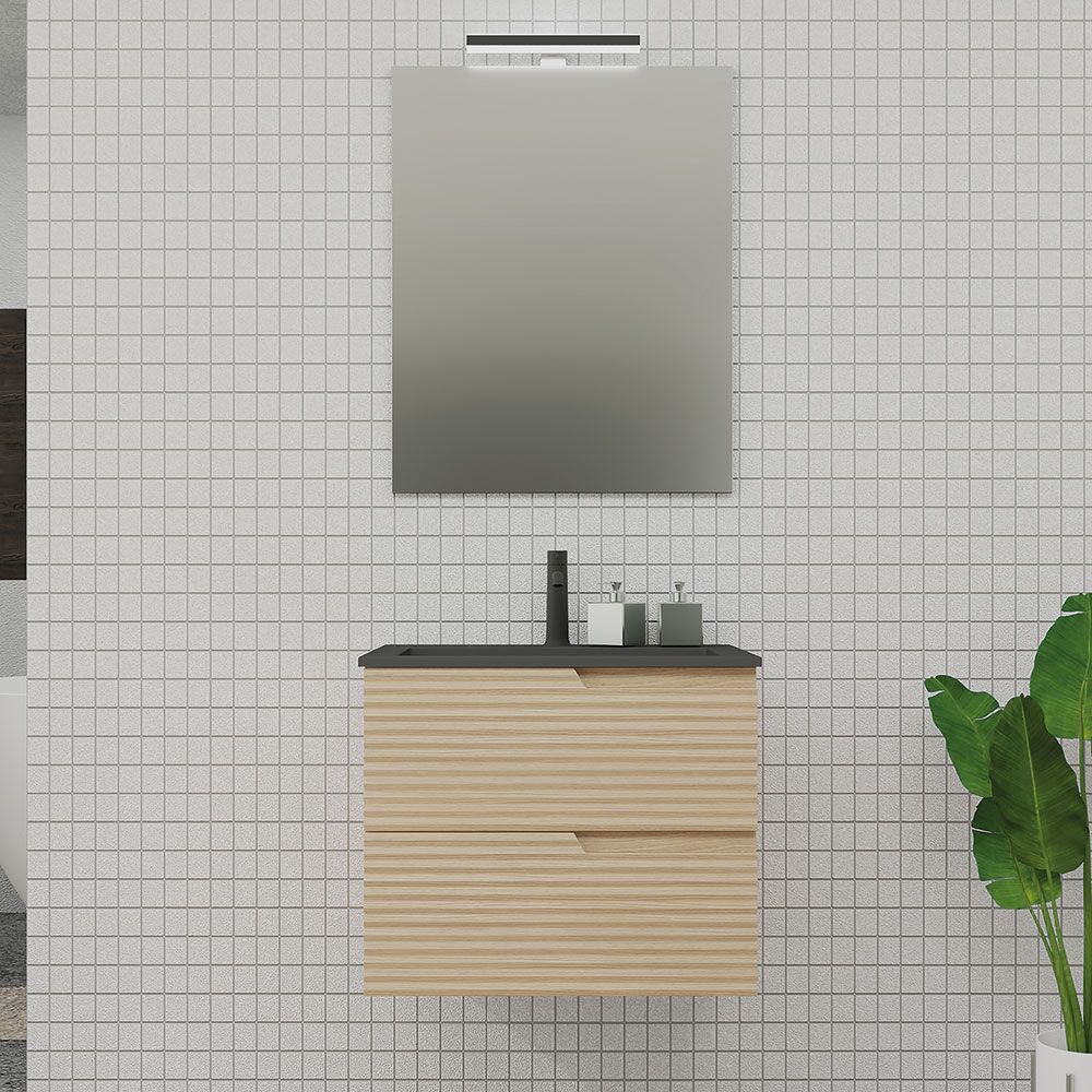 Qualitex Civetta 600mm 2 Drawer Wall Hung Unit & Basin – Light Oak