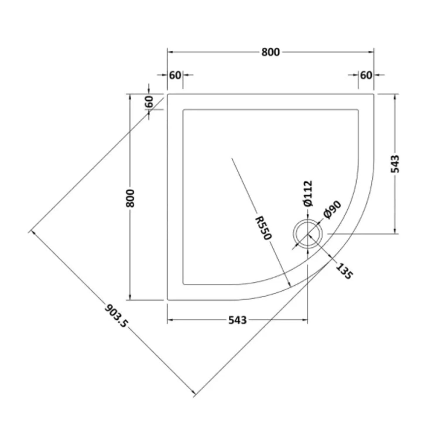 Hydro45 Quadrant Shower Tray with Upstands – Gloss White