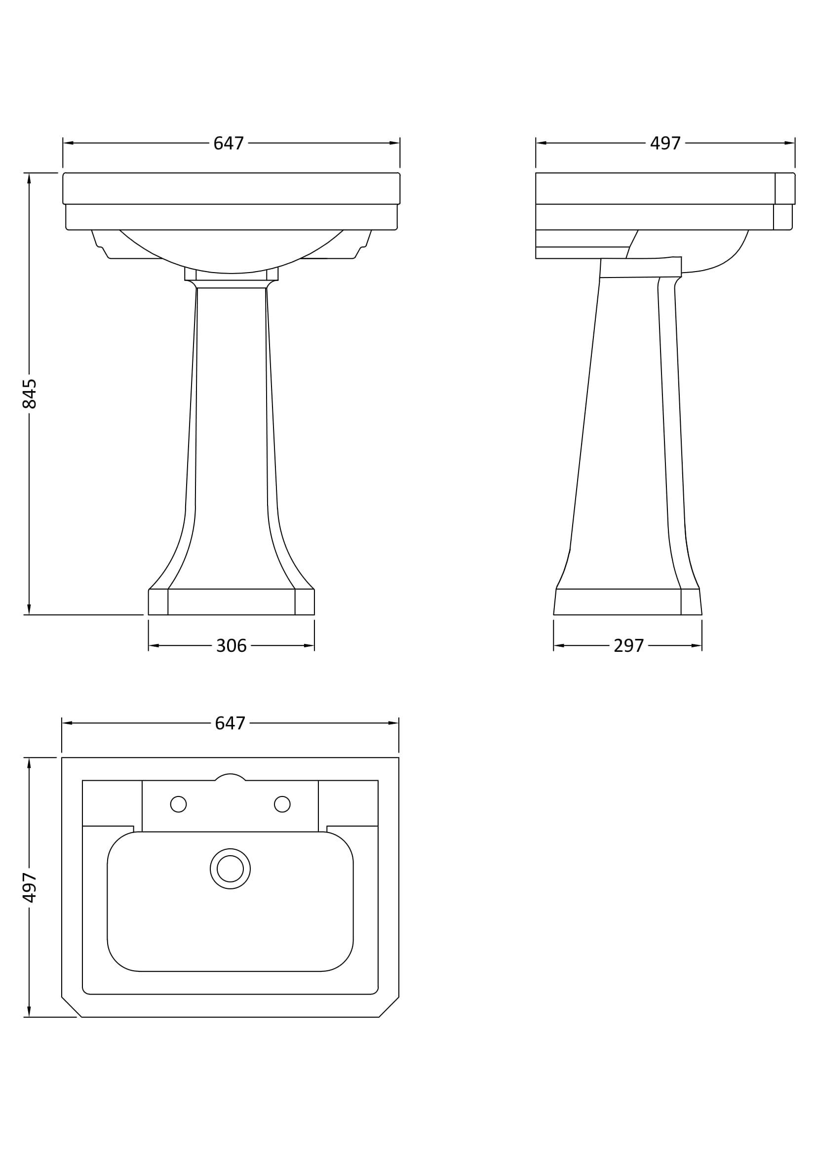 Nuie Lux Hunton 640mm Ceramic Basin & Full Pedestal