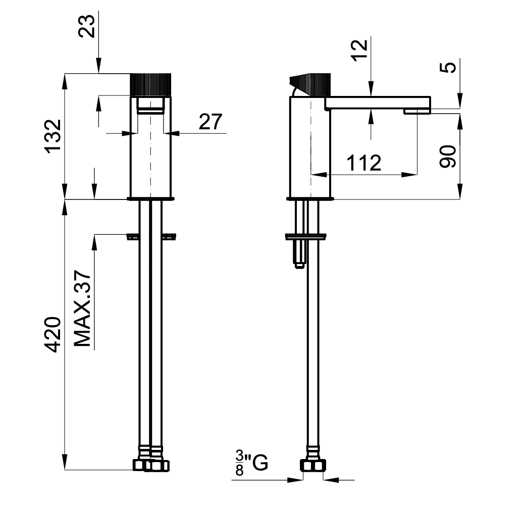 Porcelanosa Noken Tono Basin Mixer Rib Handle – Titanium