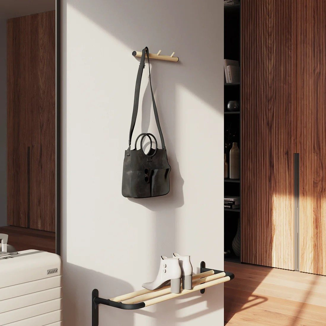 Smedbo Beslagsboden Horizontal Hook Rack, 3 Hooks – Black and Beech