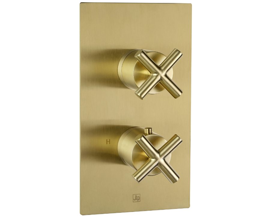 Jtp Solex Thermostatic Concealed 2 Outlet Shower Valve, Vertical – Brushed Brass